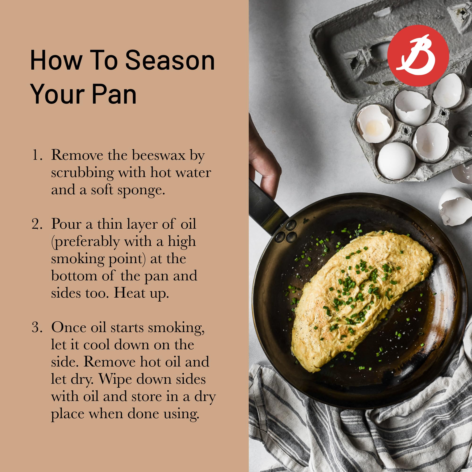 De Buyer Mineral B Carbon Steel Country Fry Pan With Two Handles - 9.5    - Ideal For Sauteing, Simmering, Deep Frying & Stir Fr