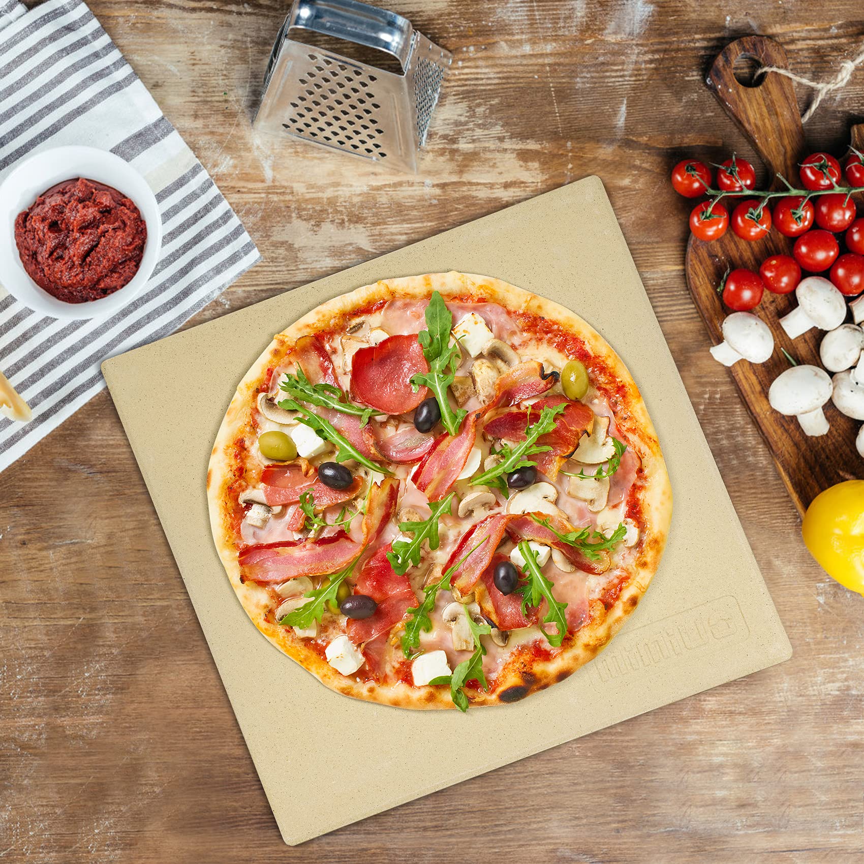 Mimiuo Pizza Stone For Oven And Bbq Grill, 13 Inch Square Bread Baking Stone, Heavy Duty Large Ceramic Pizza Pan For Baking Pie