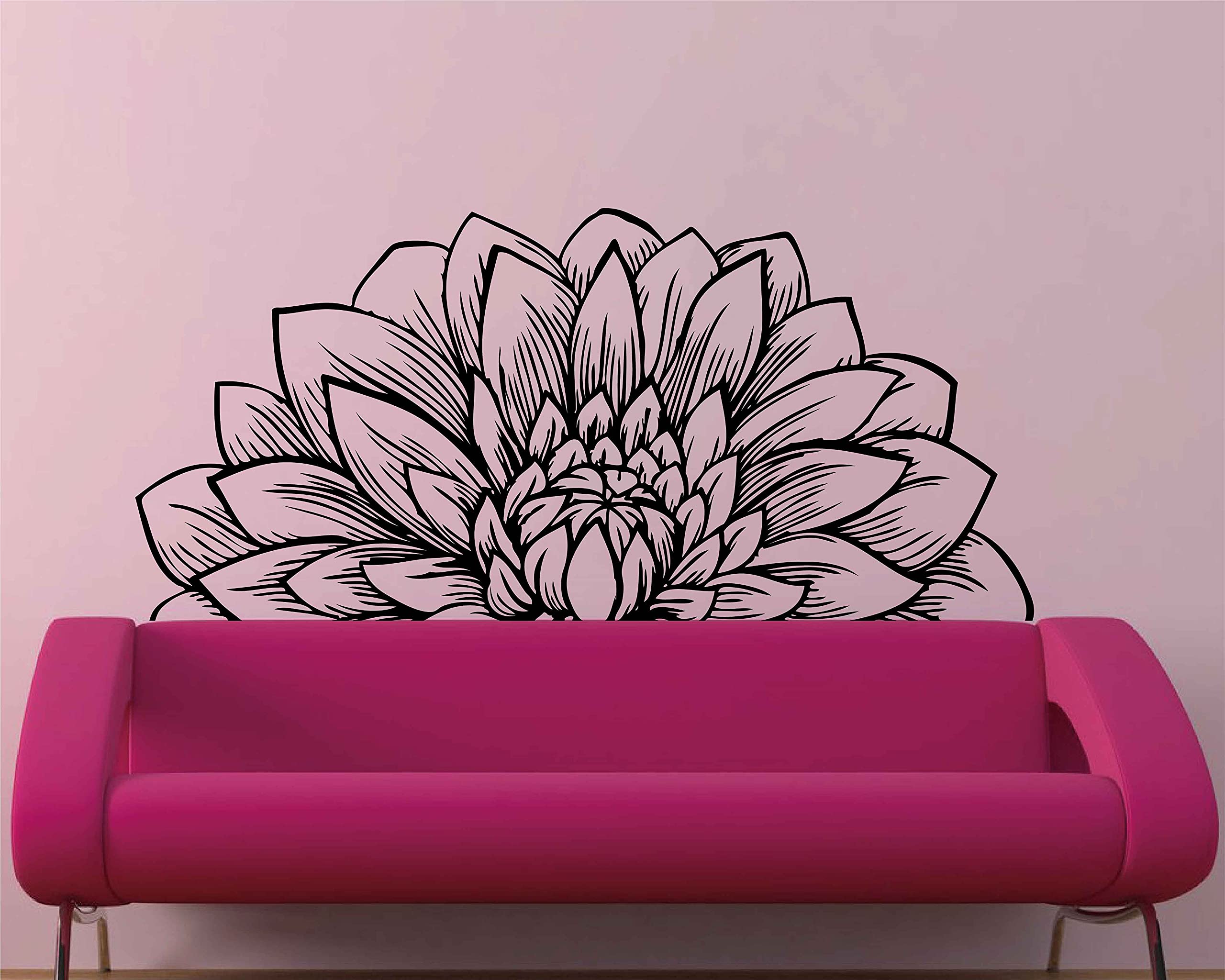 Mandala In Half Dahlia Wall Decal Lotus Flower Interior Home Decor Meditation Mandala Wall Art Stickers Ba787 (Black, M-15.7X31.
