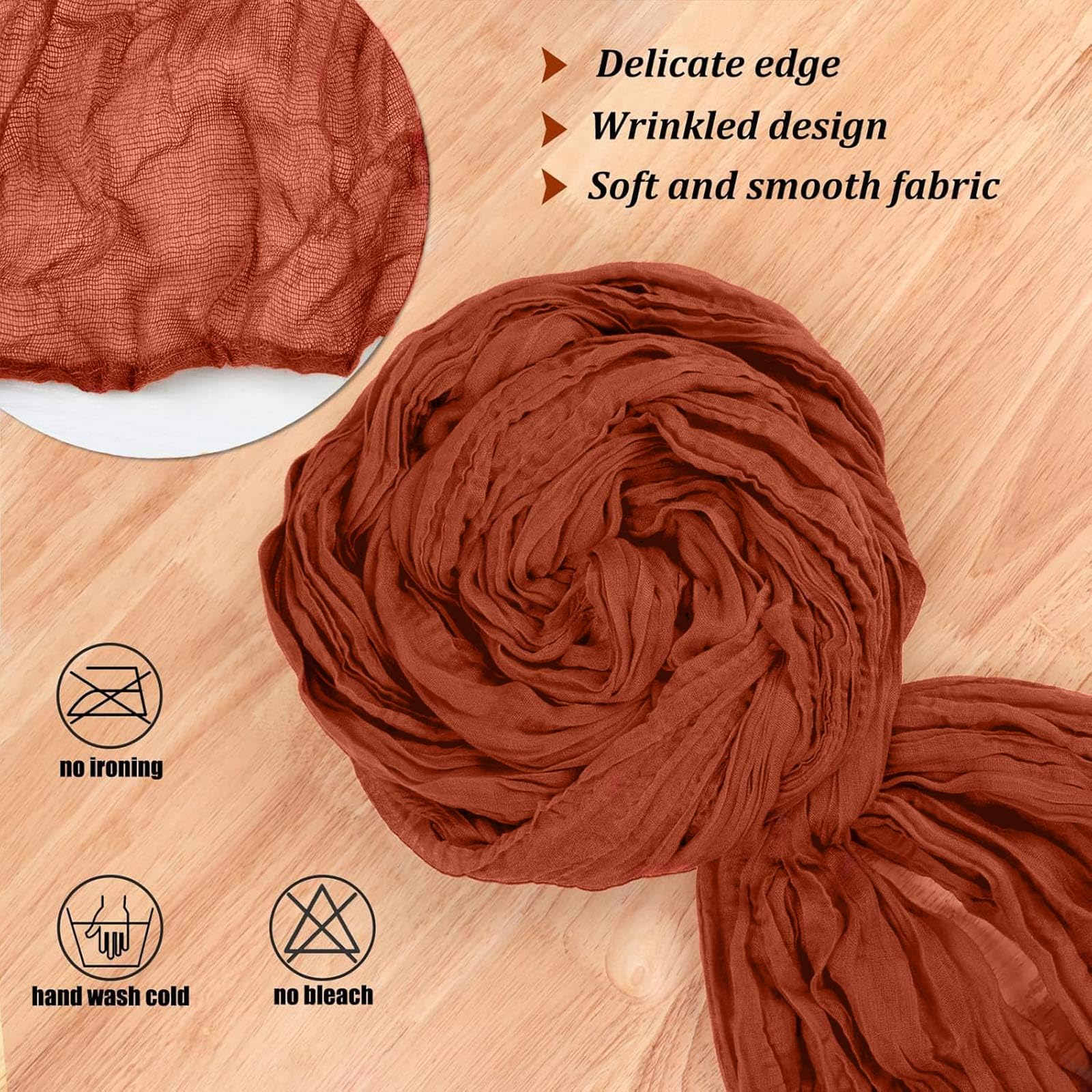 TuTive 13.3Ft Terracotta Cheesecloth Table Runner Fall Gauze Burnt Orange Boho Rustic Cheese Cloth Runner for Wedding Party Baby
