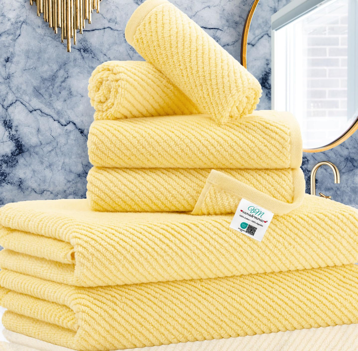 Yellow Towels For Bathroom - 100% Cotton | Quick Dry | Light Weight | Thick | Soft , 6 Piece Towel Set, 2 Large Bath Towels 30''