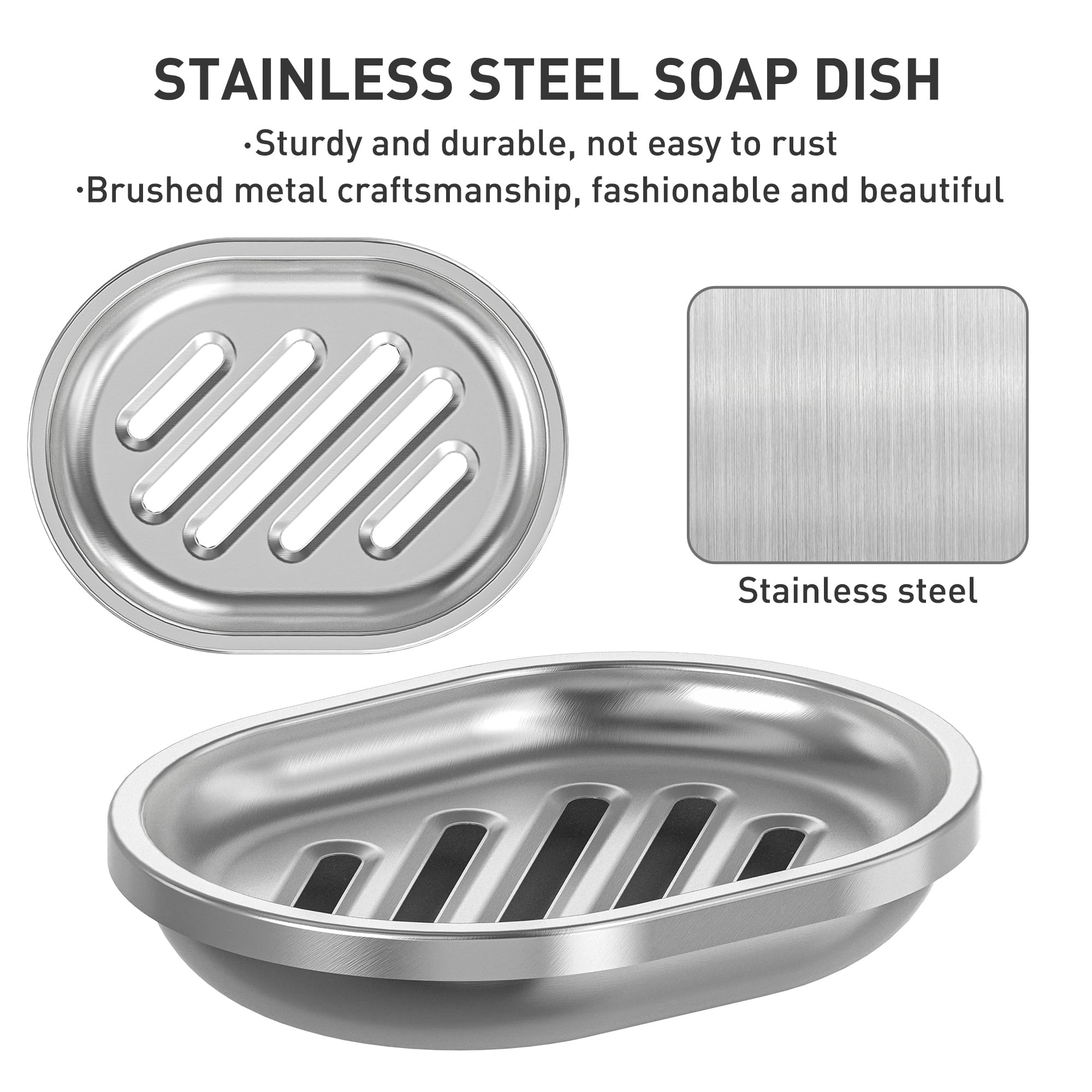 Soap Dish,Stainless Steel Soap Holder With Drain Spout,Brushed Metal Soap Saver For Bathroom Shower, Bathtub, Kitchen Sink,Durab