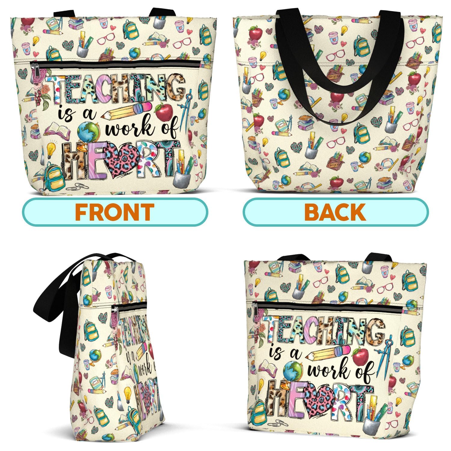 84Hoods Aesthetic Tote Bag For Women Gift For Teacher. Cute Graphic Large Shoulder Bag 15 Inch With Pockets And Zipper For Work.