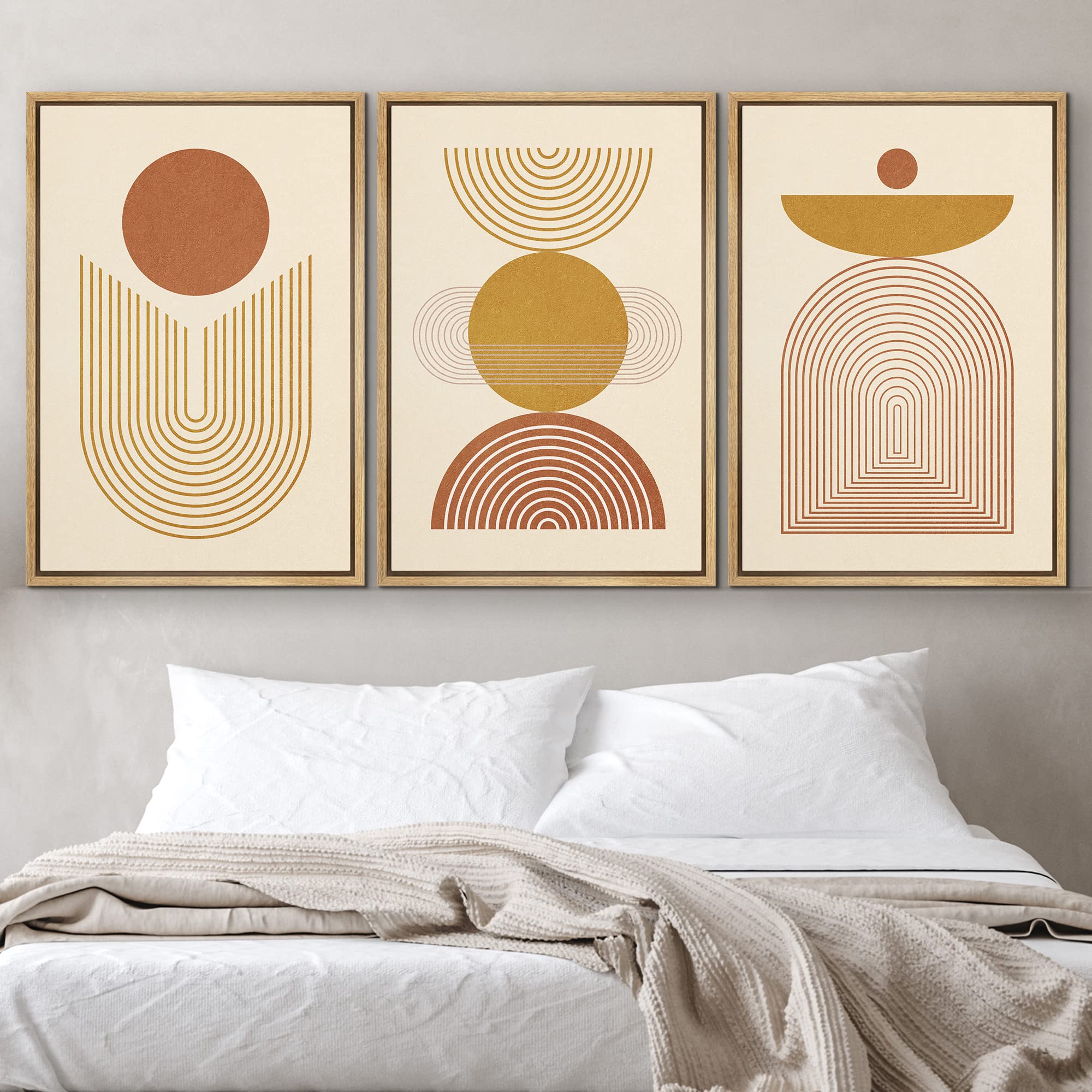 Idea4Wall Framed Canvas Print Wall Art Set Mid-Century Geometric Wave Polygons Abstract Shapes Illustrations Minimalism Boho Boh
