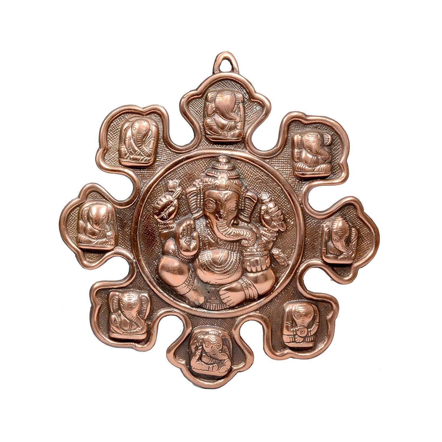 Aona Metal 9 Mukhi Hindu Lord Ganesha Religious Wall Hanging (Bronze, Standard)