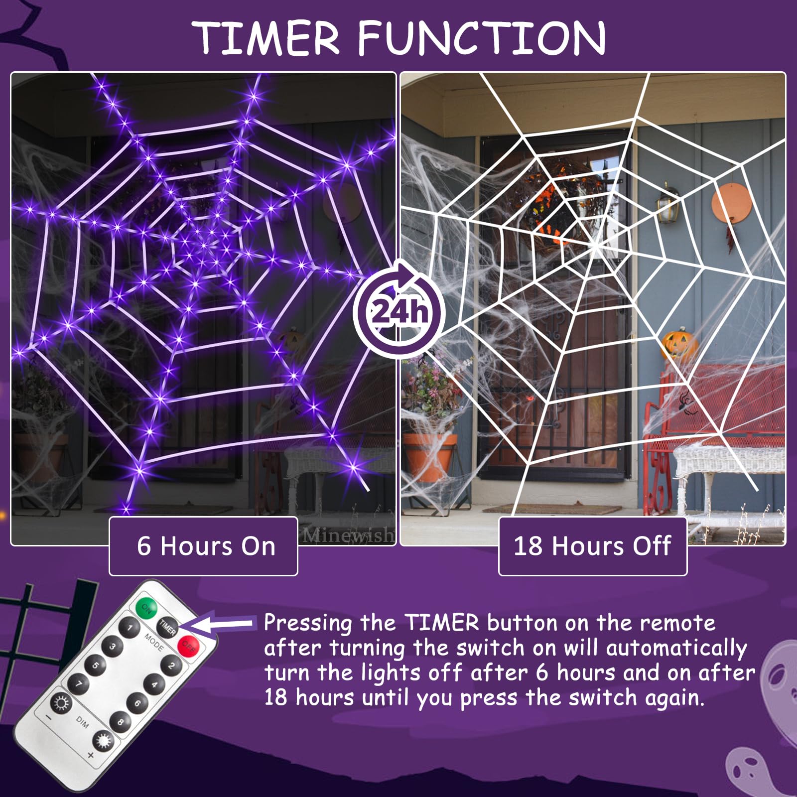 Halloween Decorations Spider Web Lights, 120 Purple LED Light Up 12 FT Giant Spiderweb Large Outdoor Lighted Decor Huge Cobweb S