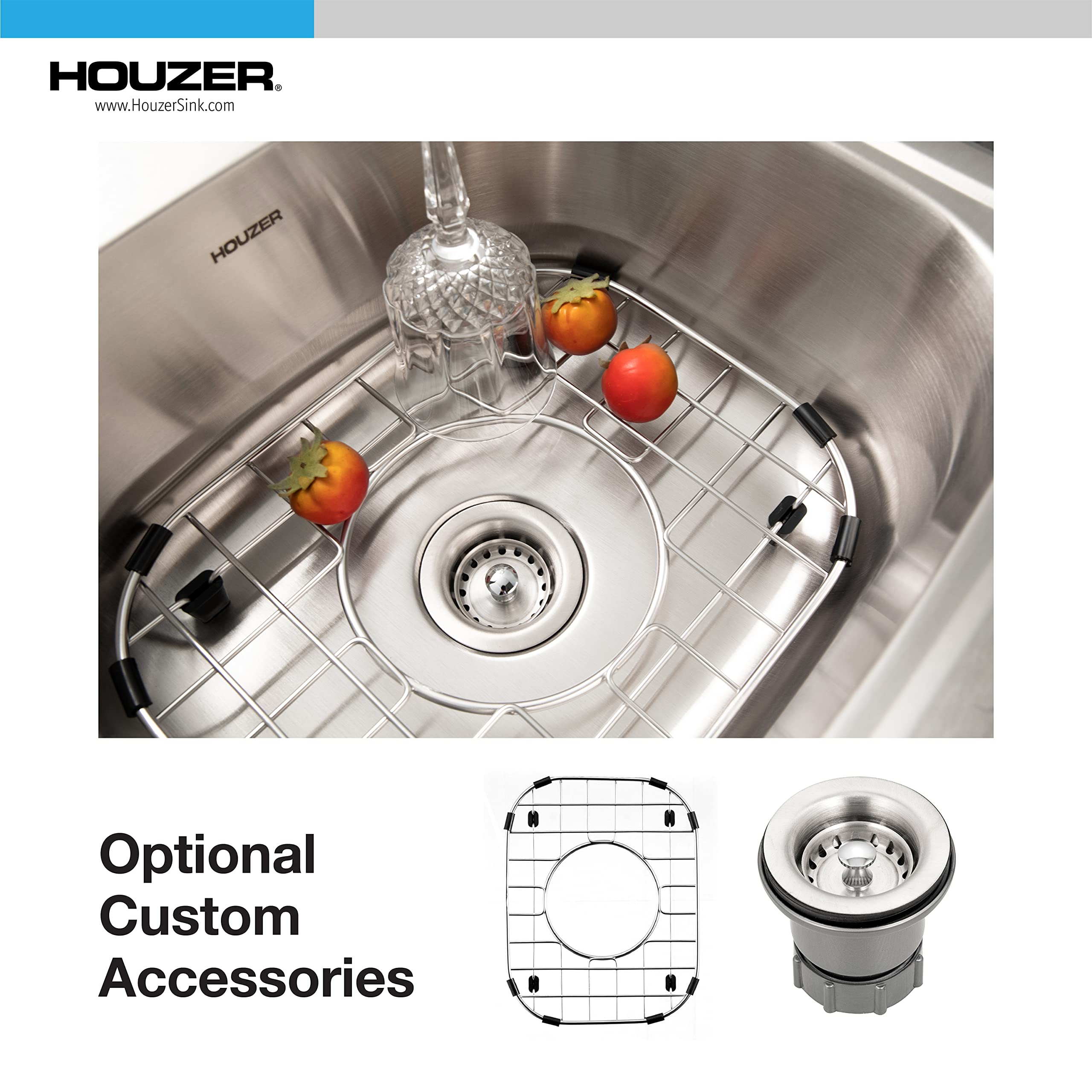 Houzer Hospitality 15 Inch Stainless Steel 6 Inch Deep Topmount 2-Hole Bar Sink - 1515-6Bs-1