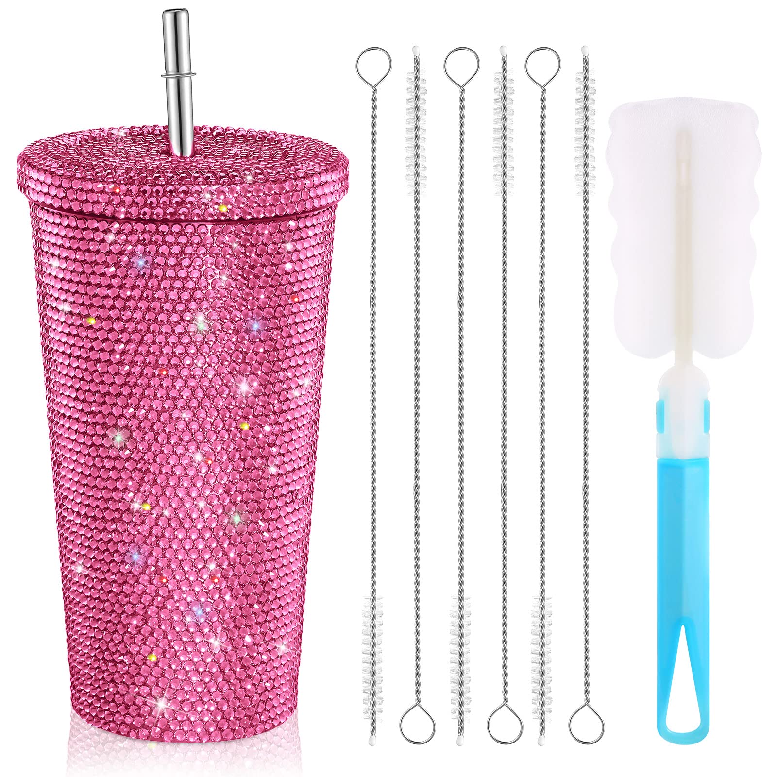 Mimorou Studded Bling Diamond Tumbler Glitter Water Bottle With Lid Stainless Steel Vacuum Thermal Straw Tumbler Rhinestone Tumb