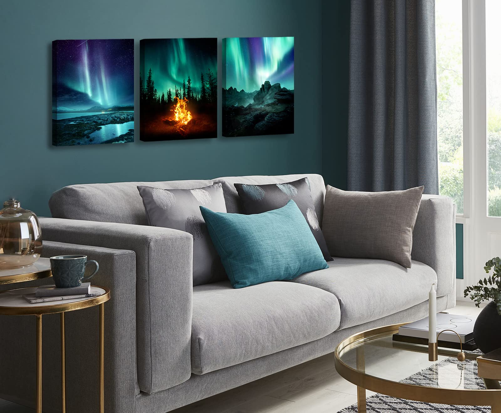 Wall Decor Living Room Bedroom Northern Lights 3 Panel Canvas wall art Paintings for Wall Decorations Modern Bathroom Office Aurora Polaris Nature Landscape 12''x16''x3 Framed Ready to Hang