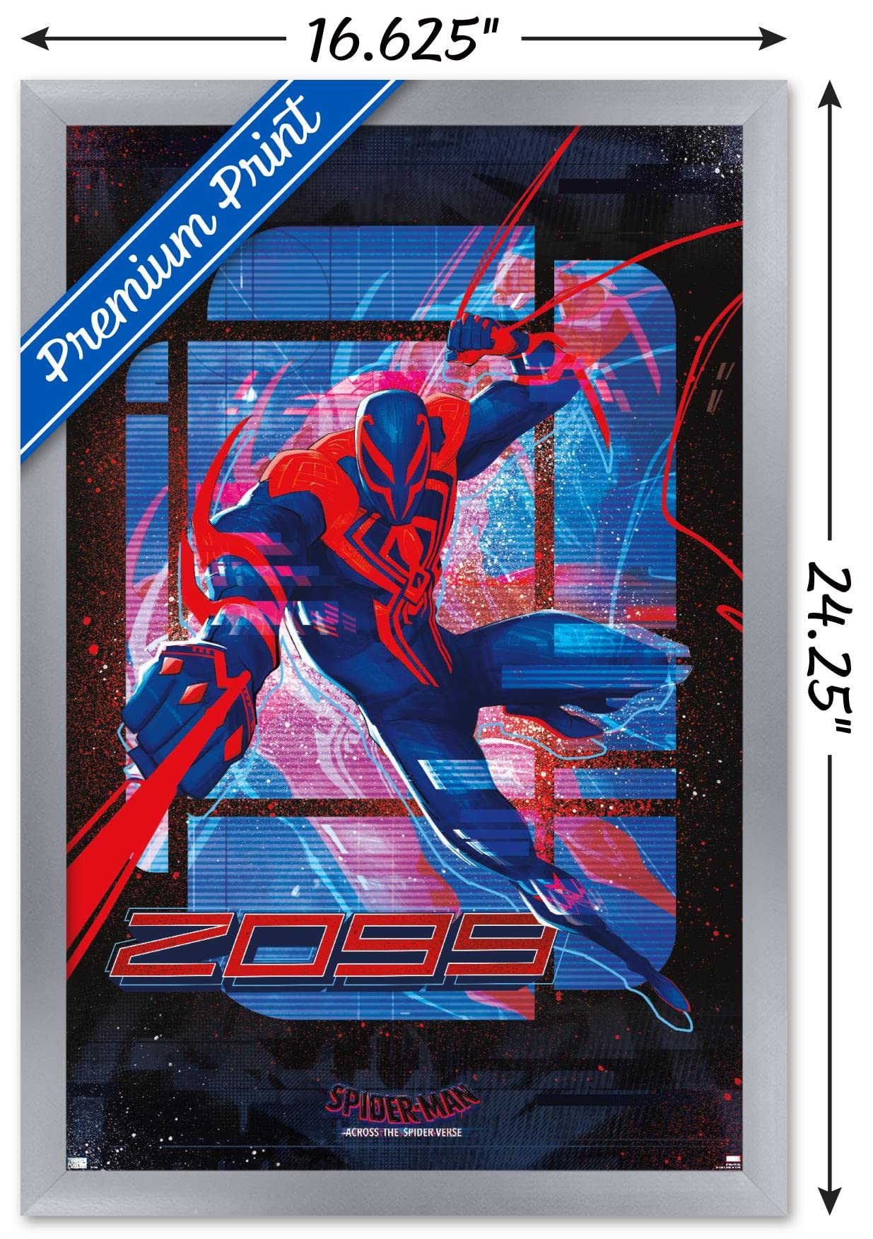 Trends International Marvel Spider-Man: Across The Spider-Verse - Spider-Man 2099 Wall Poster, 14.72'' X 22.37'', Silver Framed