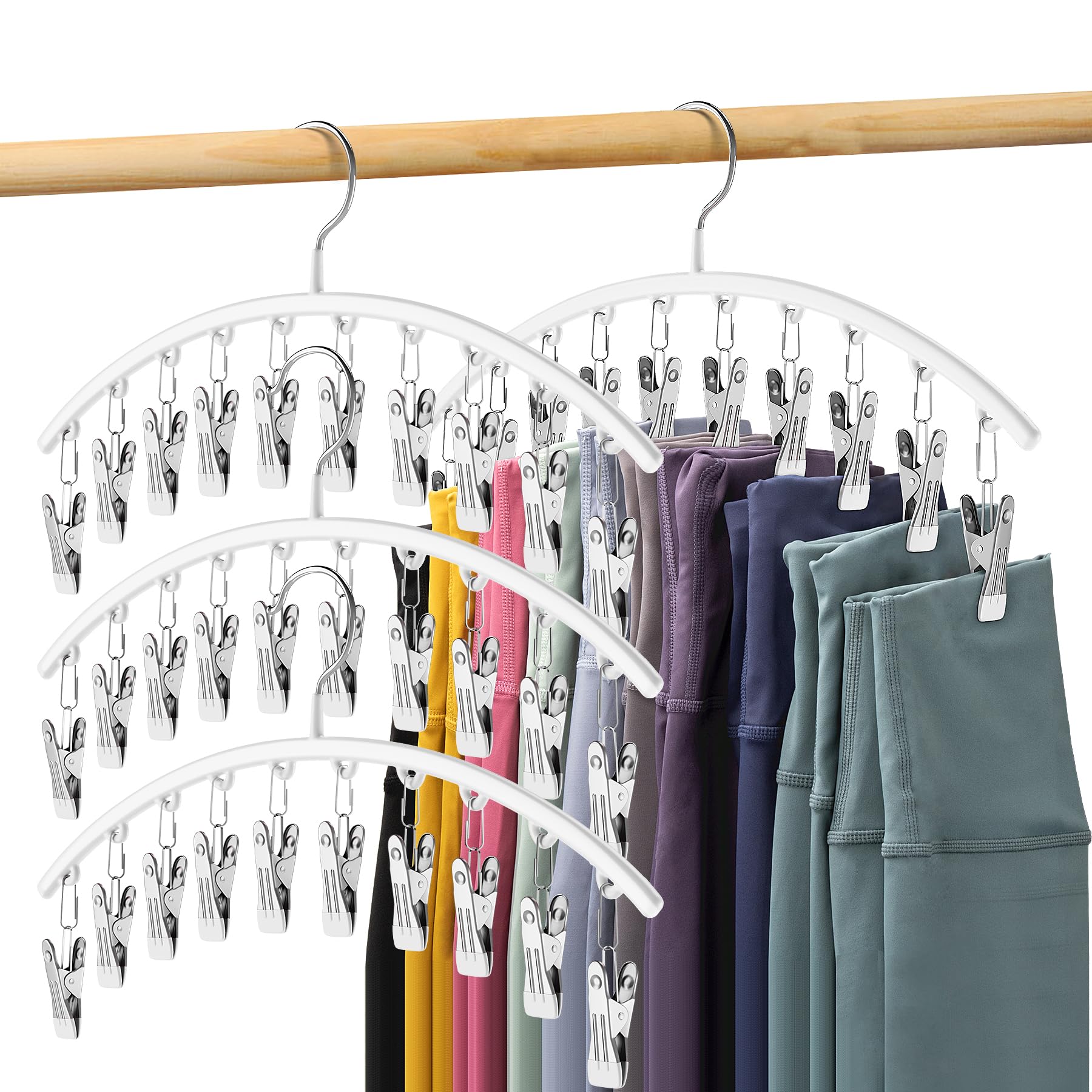 Legging Organizer For Closet, Metal Yoga Pants Hanger W/Rubber Coated 4 Pack W/10 Clips Hold 40 Leggings, Hangers Space Saving H