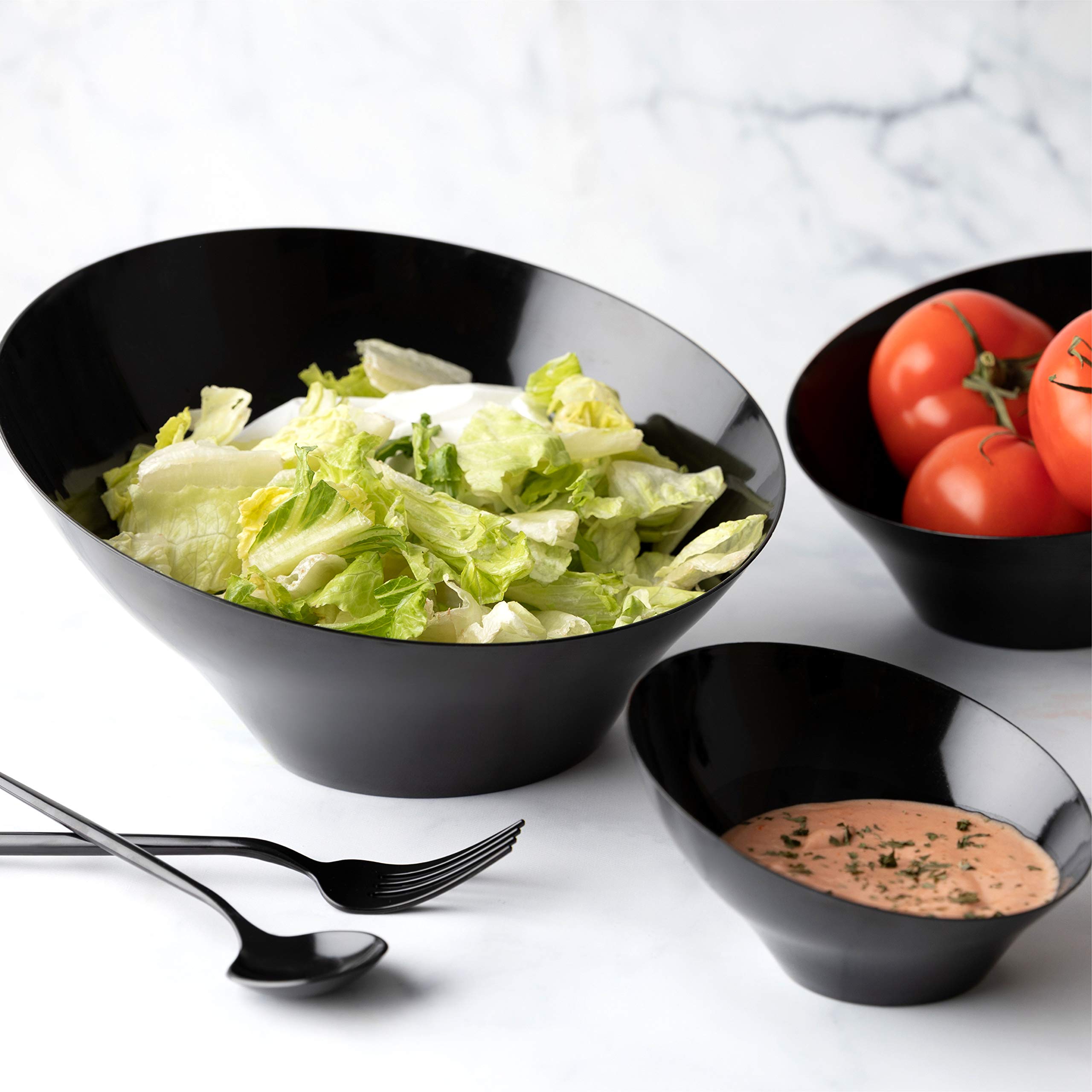 Plasticpro Disposable Angled Plastic Bowls Round Small Serving Bowls  Party Snack or Salad Bowl  Heavy Duty  Elegant Black  pack of 8