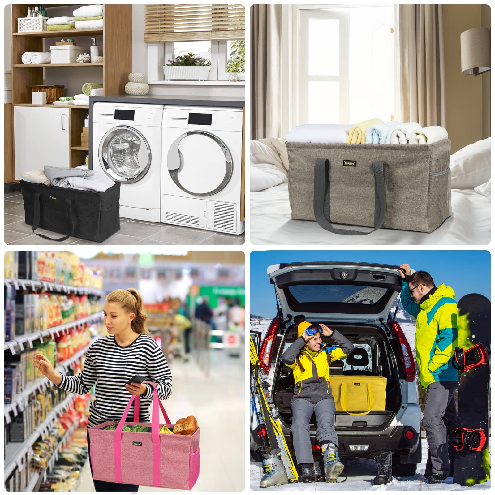 Baleine Extra Large Utility Tote Bag With Wire Frame For Storage (Beige, 22''X12''X10'')