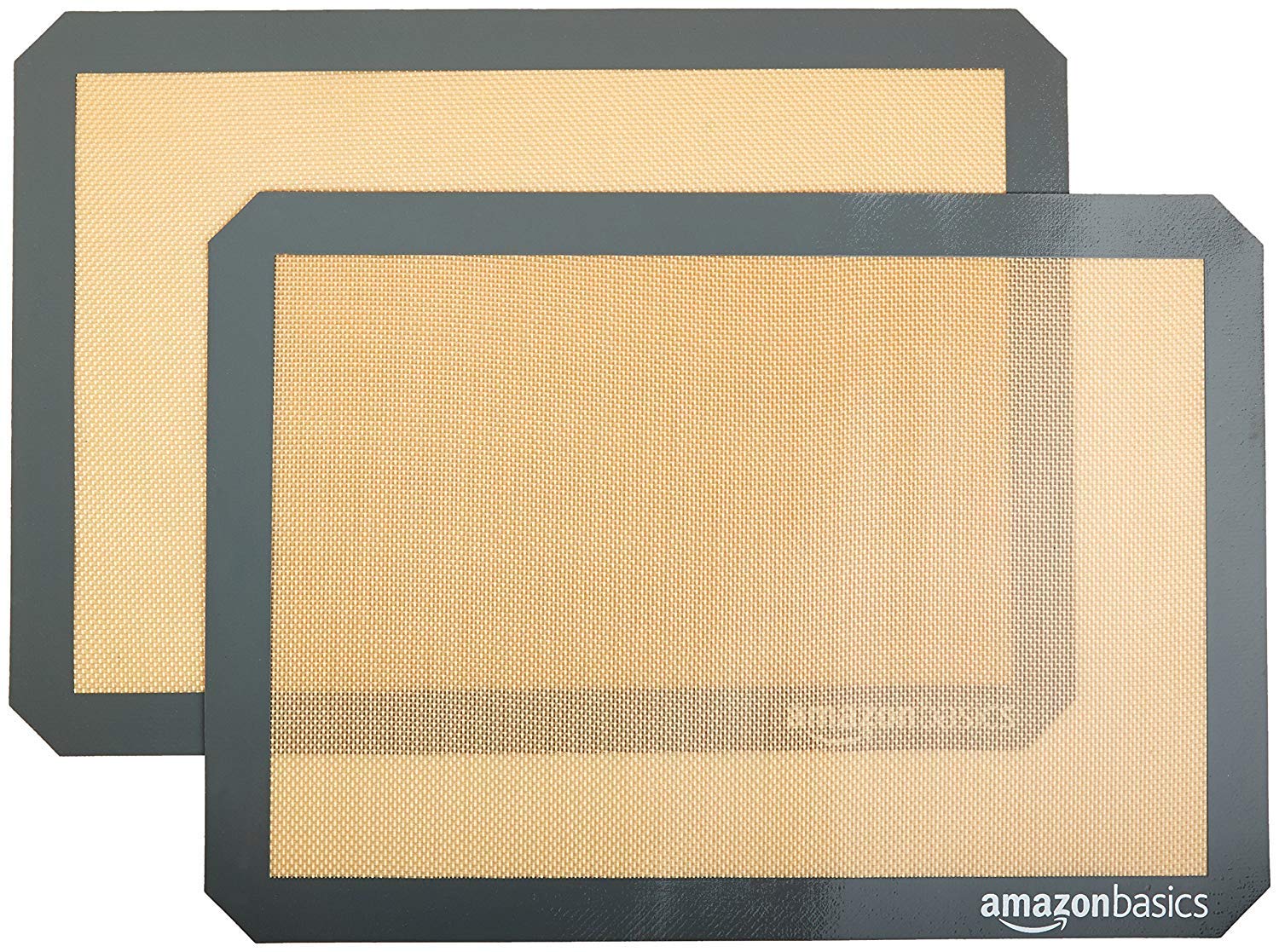 Amazon Basics Rectangular Silicone, Non-Stick Reusable, Food Safe Baking Mat, Pack of 2, 16.5L x 11.6W, New Beige/Gray