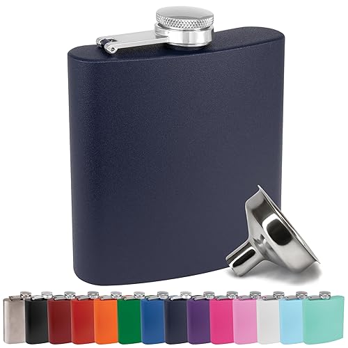 Clear Water Home Goods - 6 Oz Powder Coated Stainless Steel Hip Flask - Wedding Party - Groomsman - Bridesmaid (Matte Navy, 1)