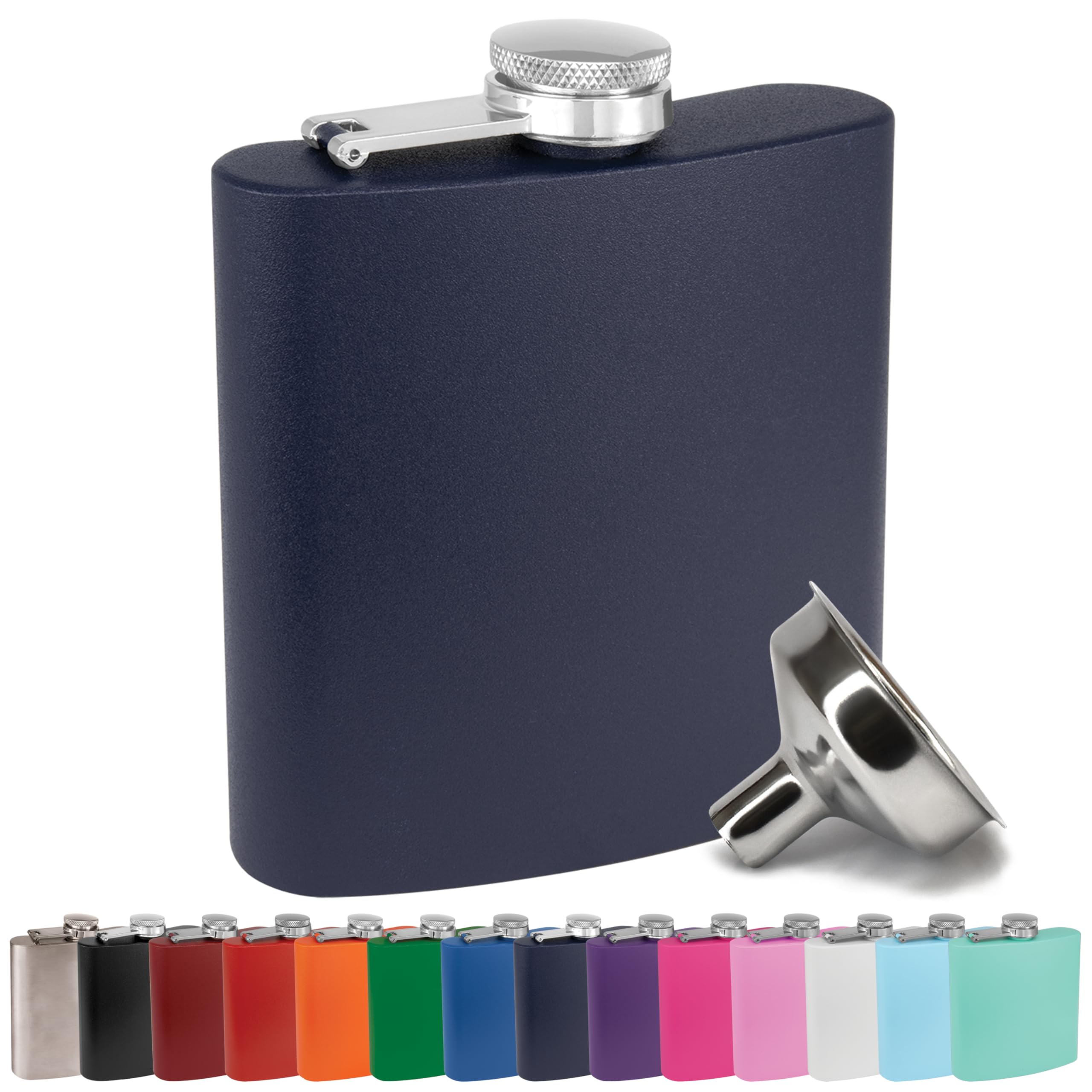 Clear Water Home Goods - 6 Oz Powder Coated Stainless Steel Hip Flask - Wedding Party - Groomsman - Bridesmaid (Matte Navy, 1)