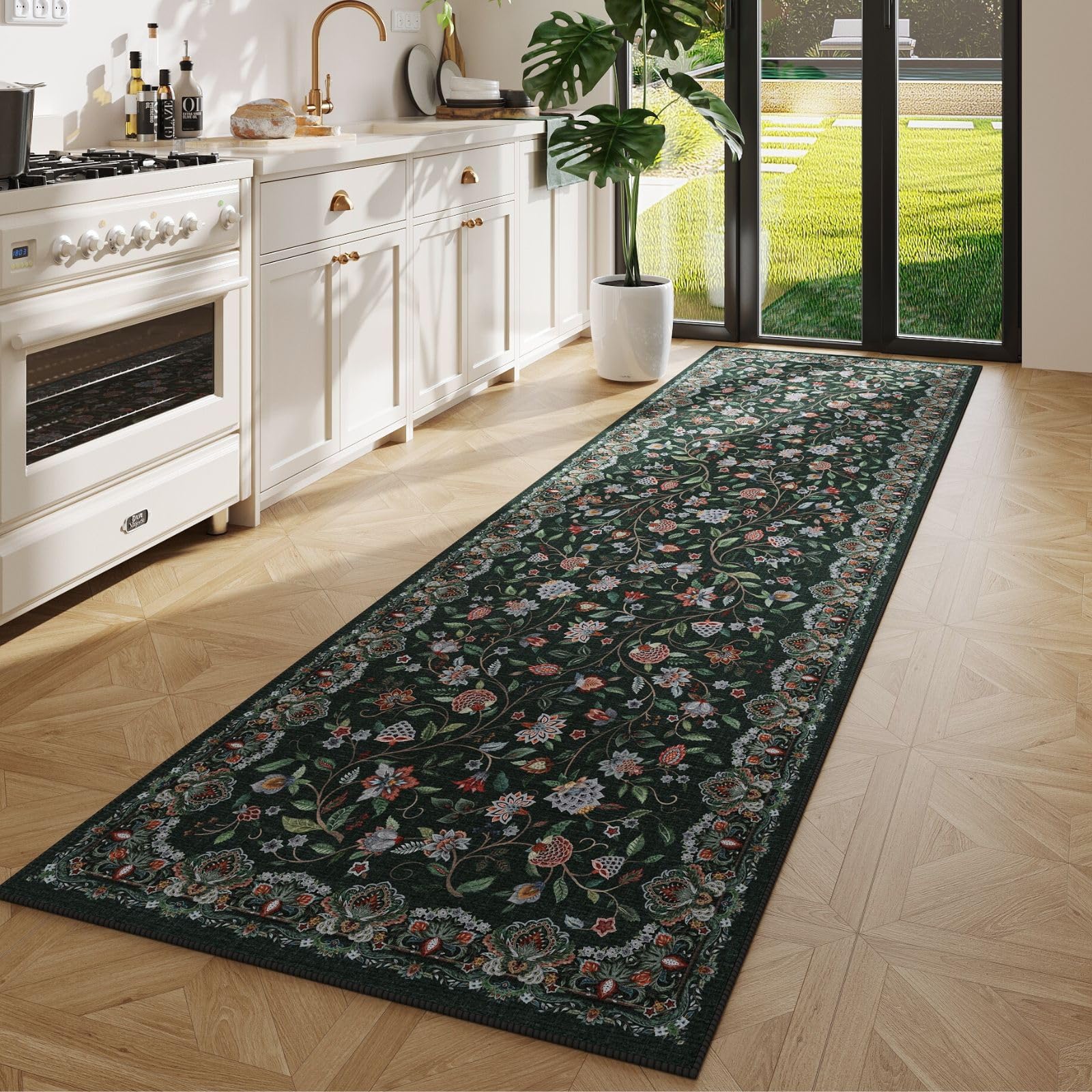 Rugcomf Vintage Paisley Kitchen Runner Rug 2x6 - Machine Washable, Non-Slip Low Pile Floral Carpet for Laundry, Bedroom, Bathr