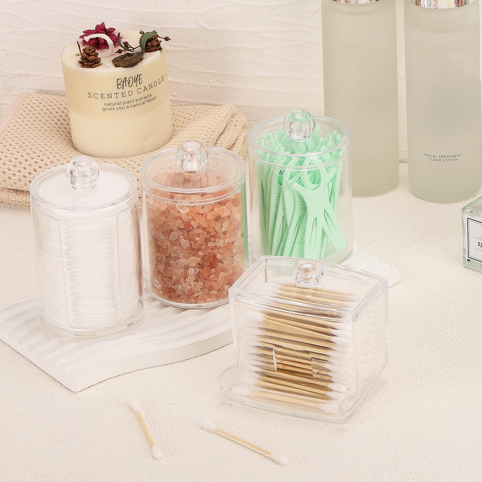Tbestmax Bathroom Organizer Accessories Set-10 Oz,7 Oz Qtips Holder Storage With Lids, Cotton Ball/Swabs Dispenser, Apothecary C