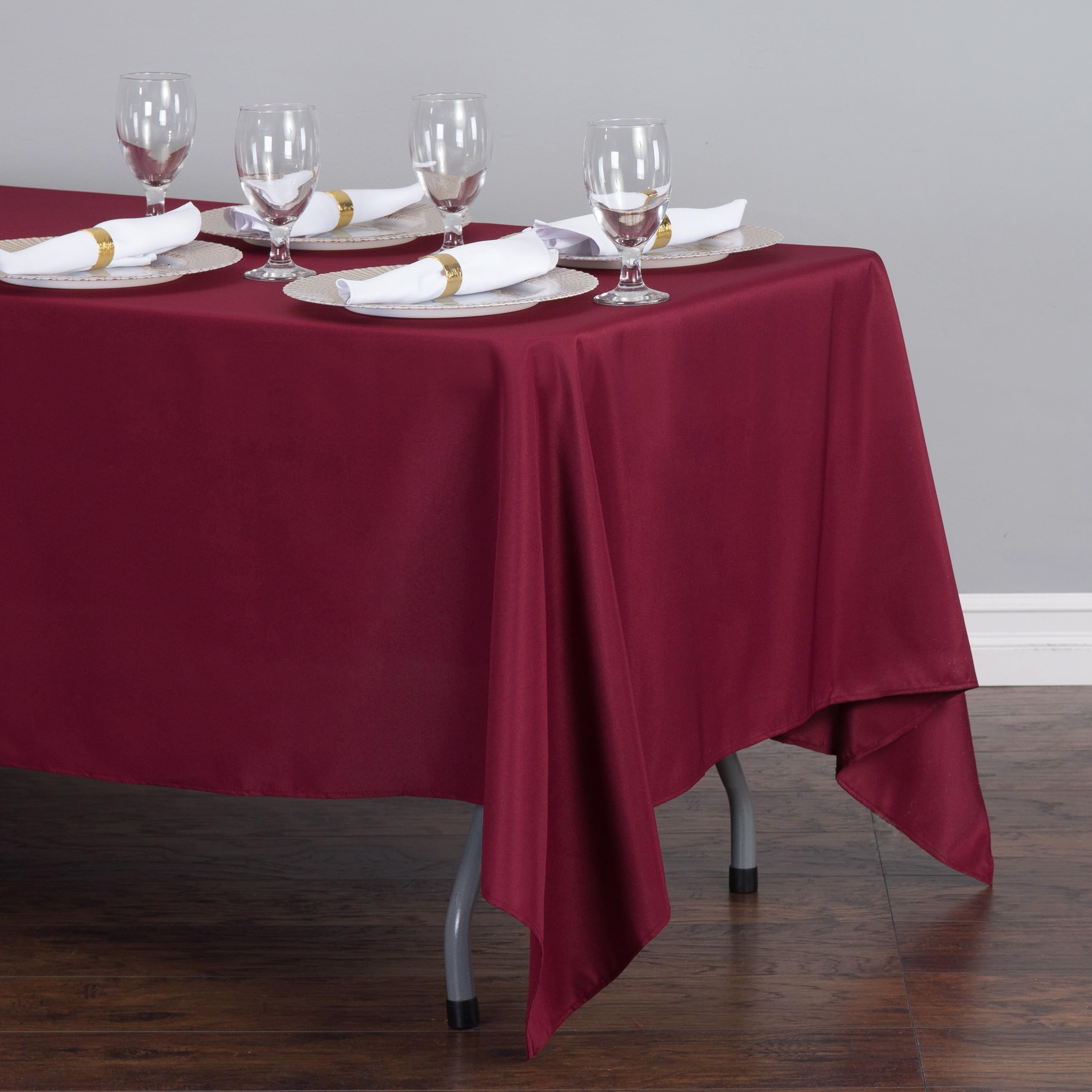 Ltc Linens 5 Pack Rectangular Tablecloths Burgundy 70 X 120 Inch For 6 Or 8 Ft Rectangle Banquet Tables With Half-Drop - Stain A