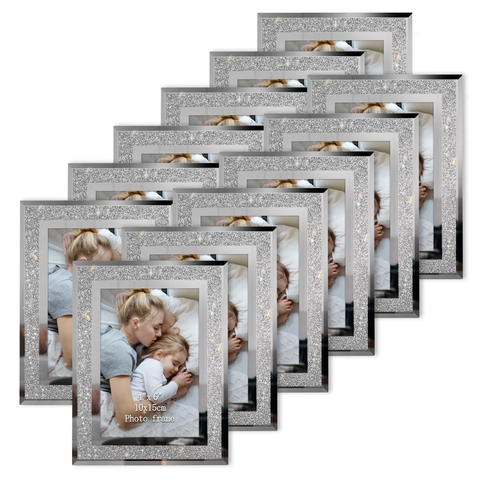 HORLIMER 12 Pack 4x6 Picture Frame, Sparkle Glass Photo Frames 4 by 6 for Tabletop, Horizontally or Vertically