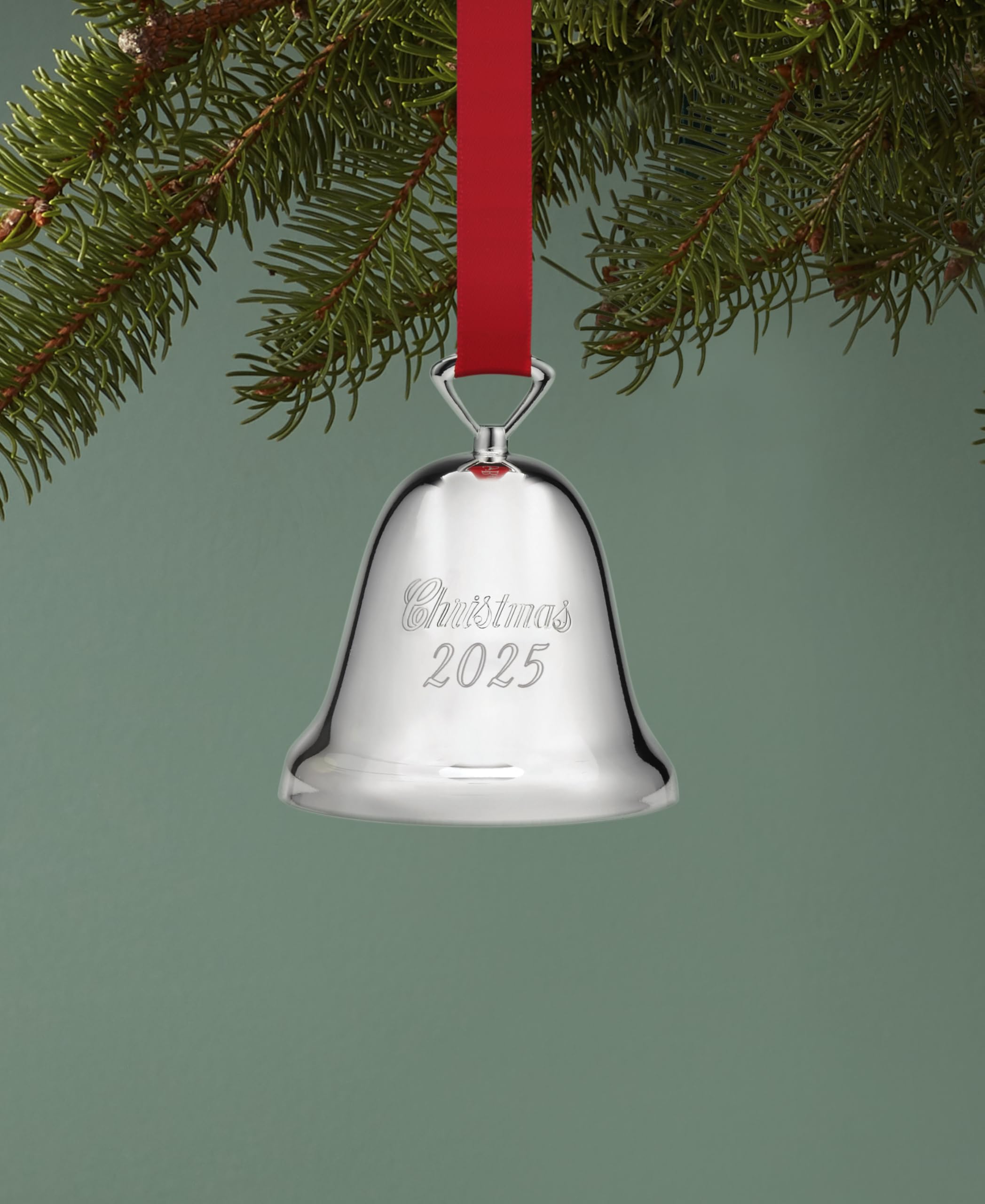 Reed And Barton Ornaments, 2025 Annual Christmas Bell Silverplate Ornament, Christmas Tree Decorations, Includes a Red Ribbon fo