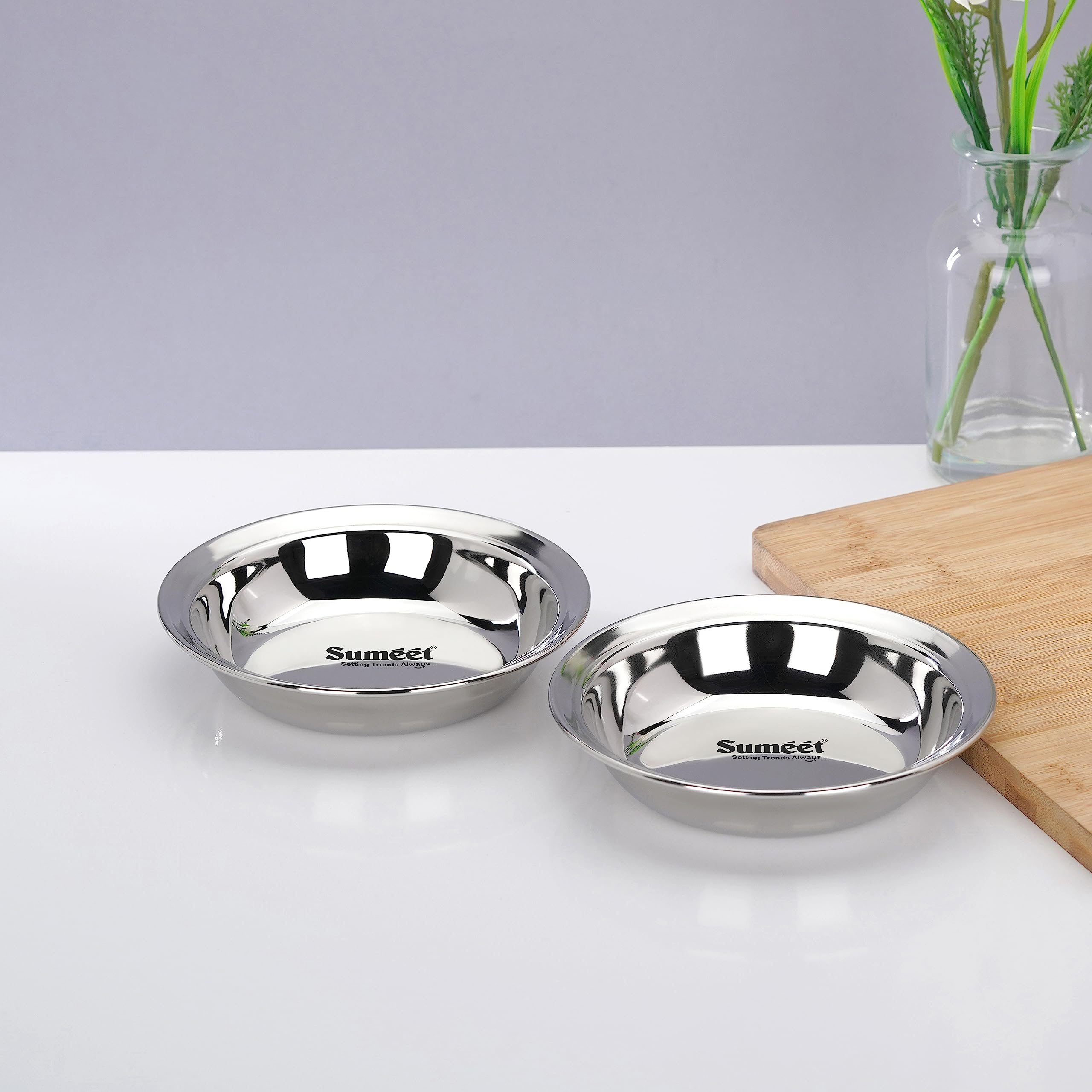 Sumeet Stainless Steel Heavy Gauge Multi Utility Serving Plates with Mirror Finish 12.5cm Dia  Set of 2pc, Silver