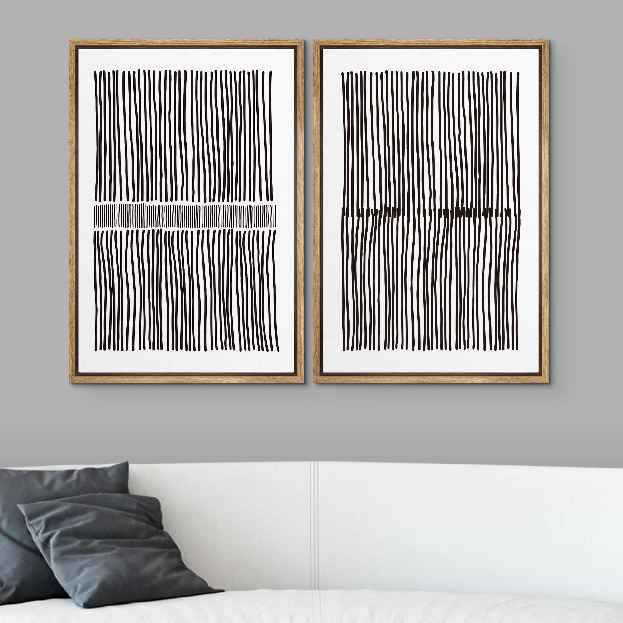 Signwin Framed Canvas Print Wall Art Set Geometric Dark Black Line Landscape Abstract Shapes Illustrations Modern Art Decorative