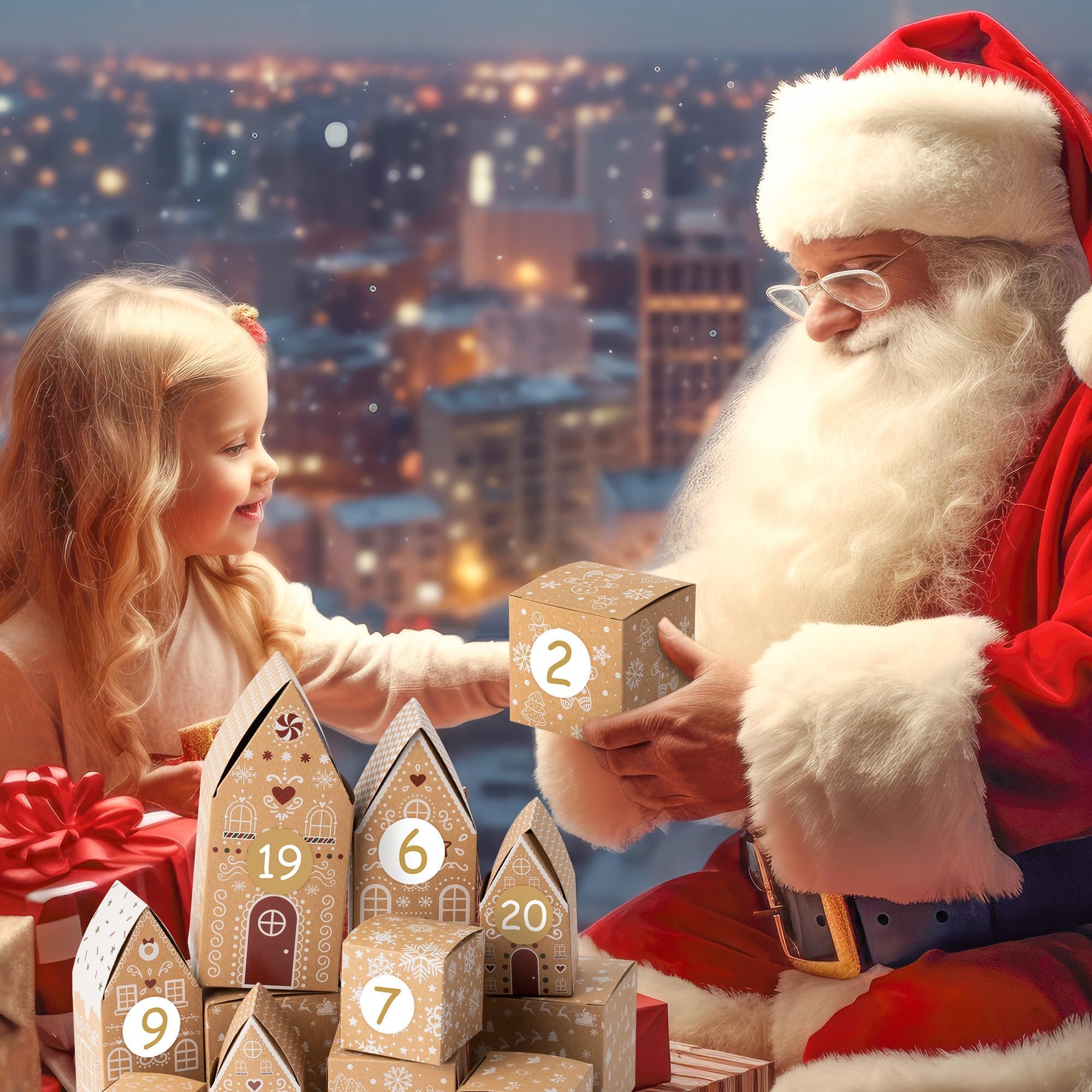 AsodSway Christmas Advent Calendar Boxes - 28P Christmas Candies Treats Boxes Empty Advent Calendar Boxes to Fill 24 Days Xmas A