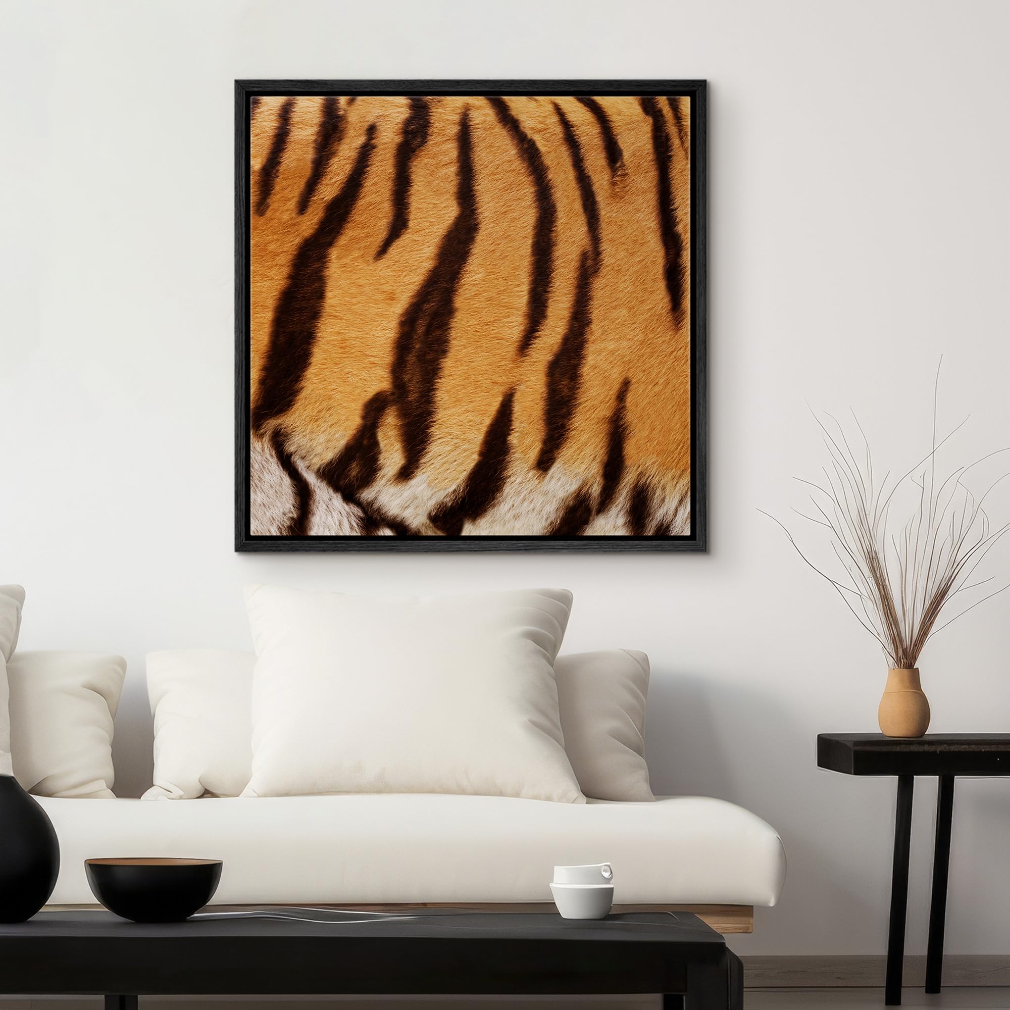 Wall26 Framed Framed Canvas Prints Wall Art Framed Framed Canvas Prints Wall Art - Tiger Fur/Skin Texture - 24''X24'' Black
