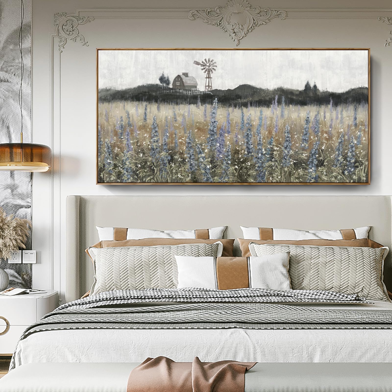 Large Framed Wall Art For Living Room Nature Wilderness Landscape Painting Vintage Canvas Print Rustic Farmhouse Scenery Picture