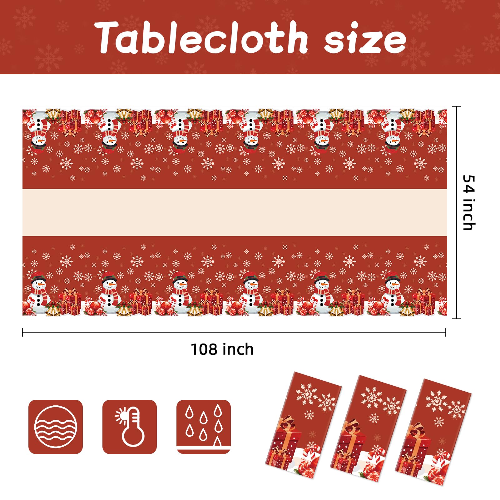 Christmas Tablecloth, 3 Pack Disposable Plastic Tablecloth 54'' X 108'' Christmas Party Supplies,Christmas Table Cloth Plastic T