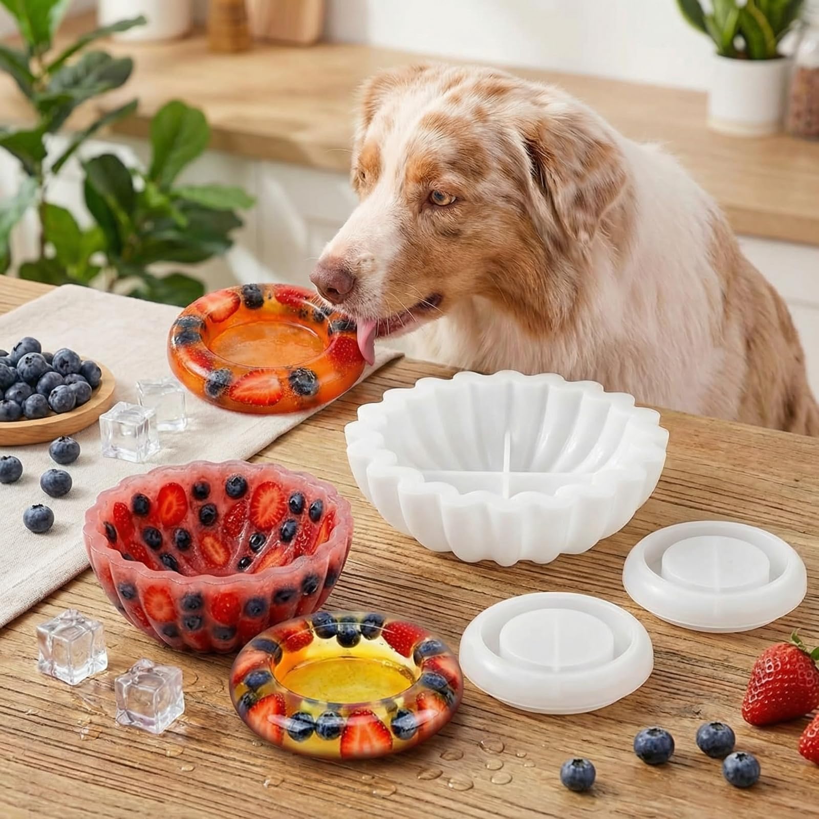 Ferrochef 3 Pcs Dog Treat Molds, Frozen Treats for DIY Custom Flavors, Fruit & Water Freezer to Keep Dogs Chilled, Silicone Ice 