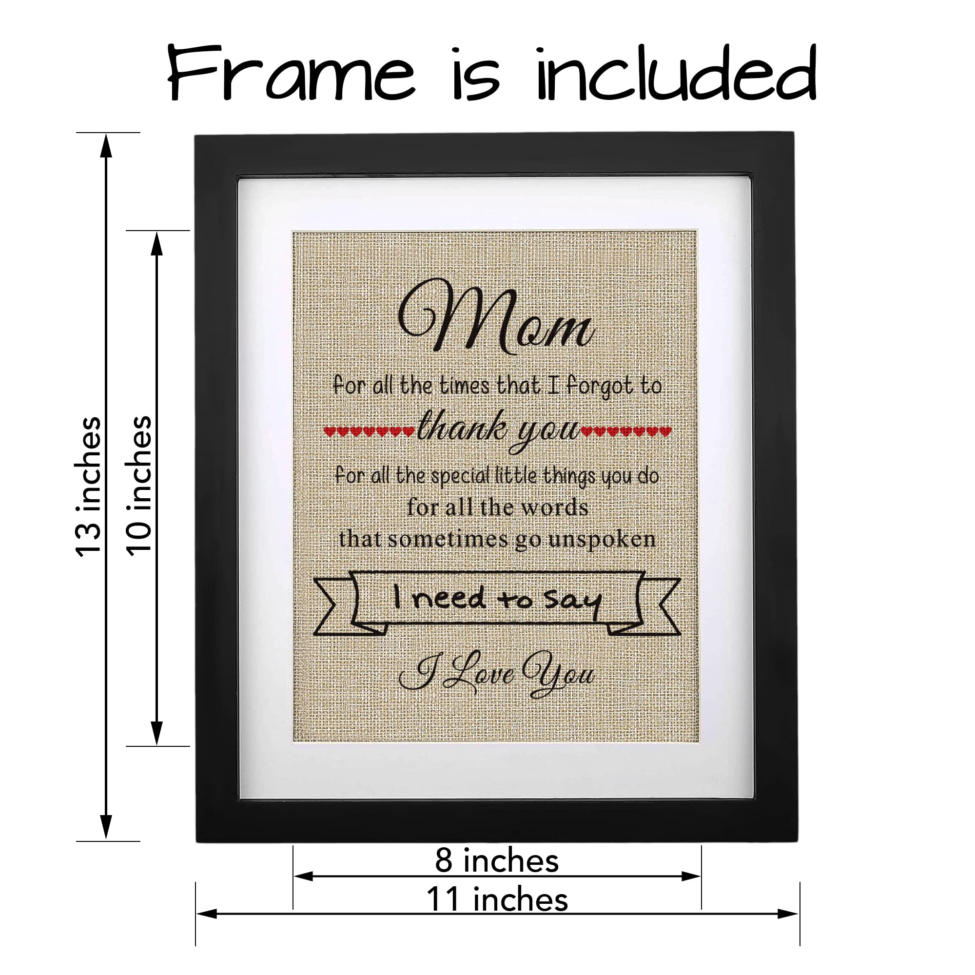 Gifts For Mom From Daughter, Thank You Mom Gift For Mothers Day Birthday Christmas Gifts Ideas -Framed Burlap Print 11'' W X 13'