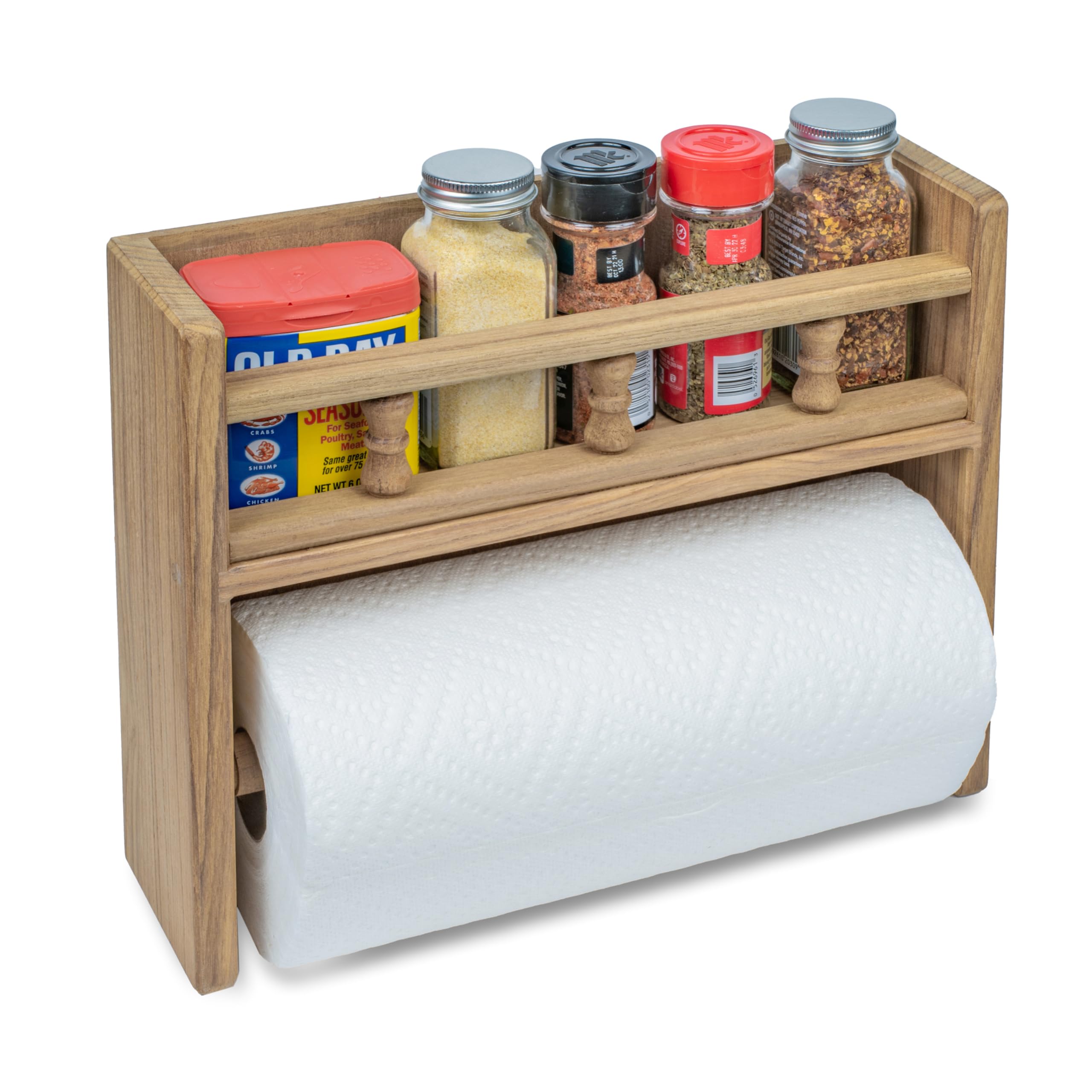 Whitecap 62446 Teak Spice Rack With Paper Towel Holder