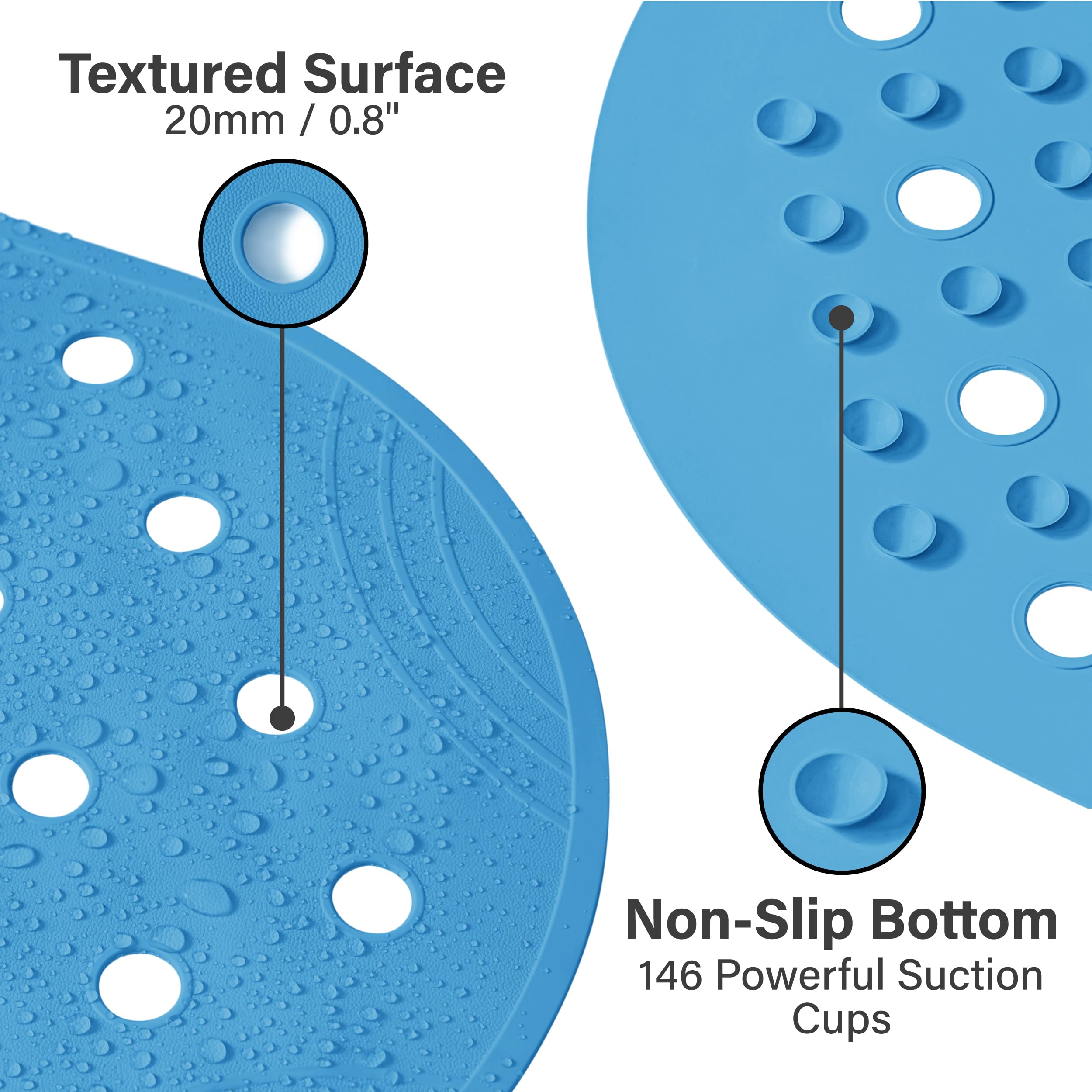 Selfsuite Rubber Bathtub Mat Shower Mat Non-Slip, 31X14 Inch, Bath Tub Floor Mat With Suction Cups And Drainage Holes, Blue
