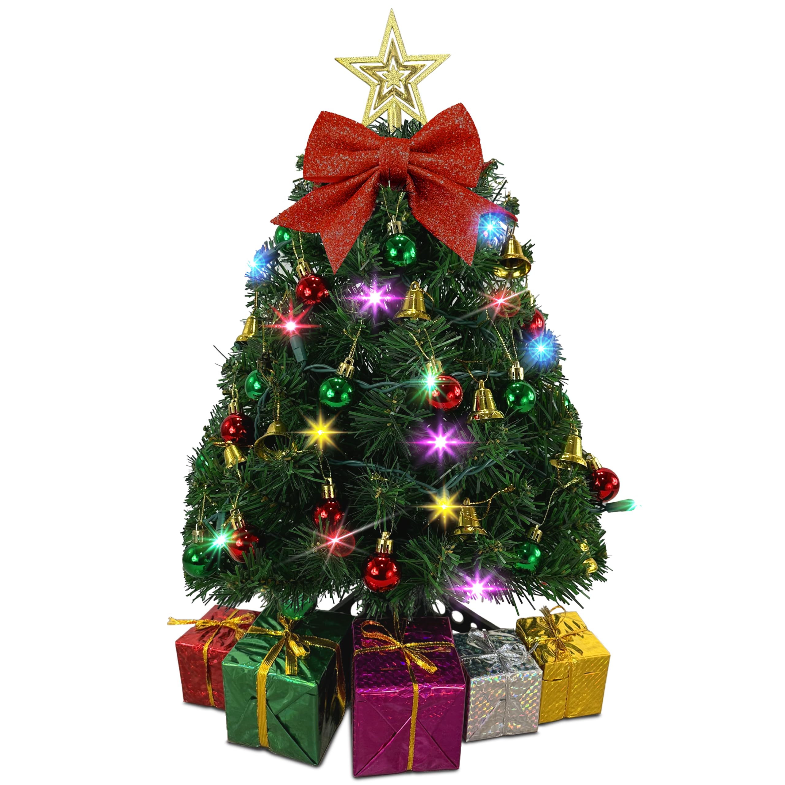Small Christmas Tree with Lights - 23 Inch Mini Tabletop Christmas Tree with Multi-Color LED Lights, Hanging Ornaments, Decorati