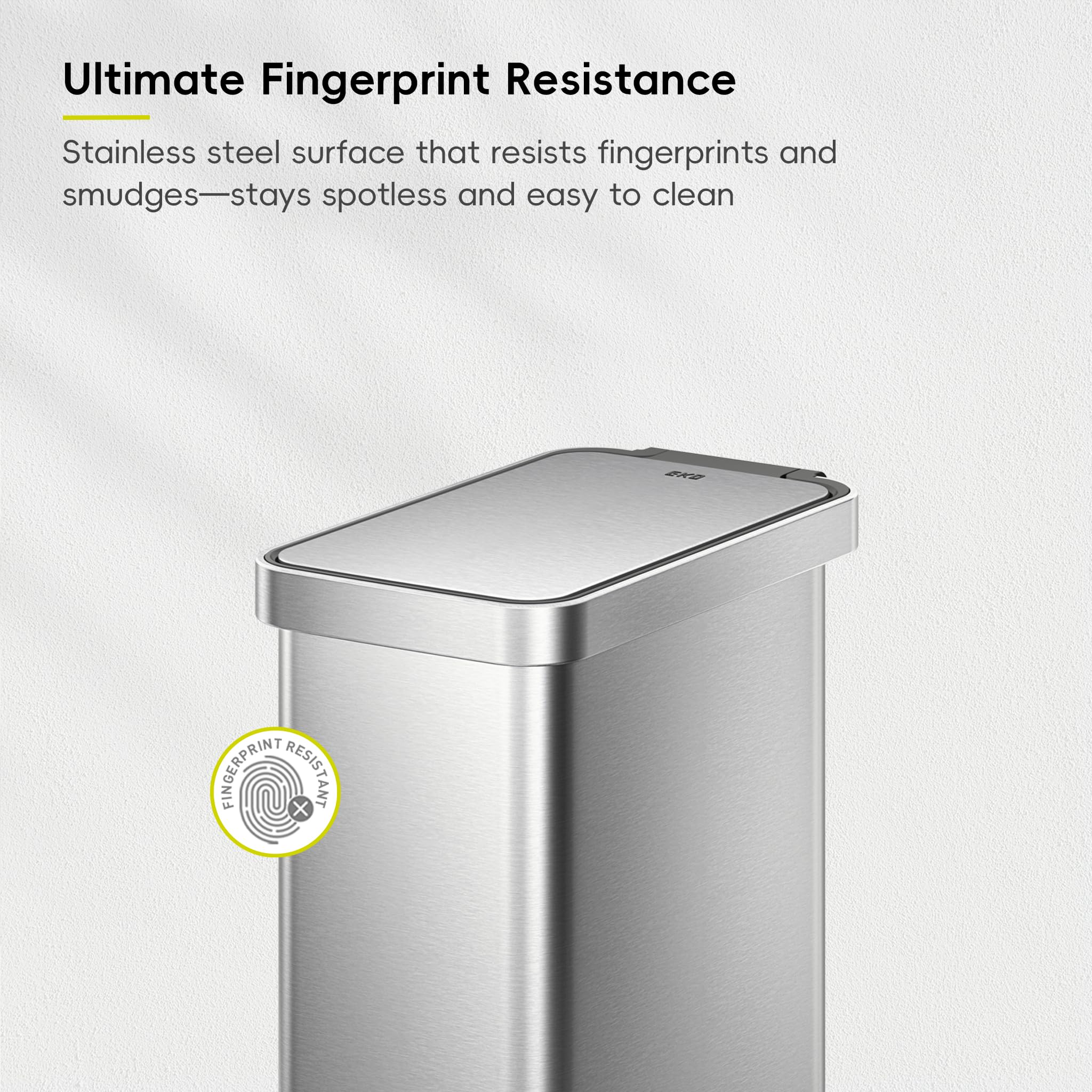 EKO Hudson Slim 50L / 13.2 Gallon Kitchen Trash Can with Lid, Stainless Steel Step Garbage Can for Kitchen or Home, Space-Saving