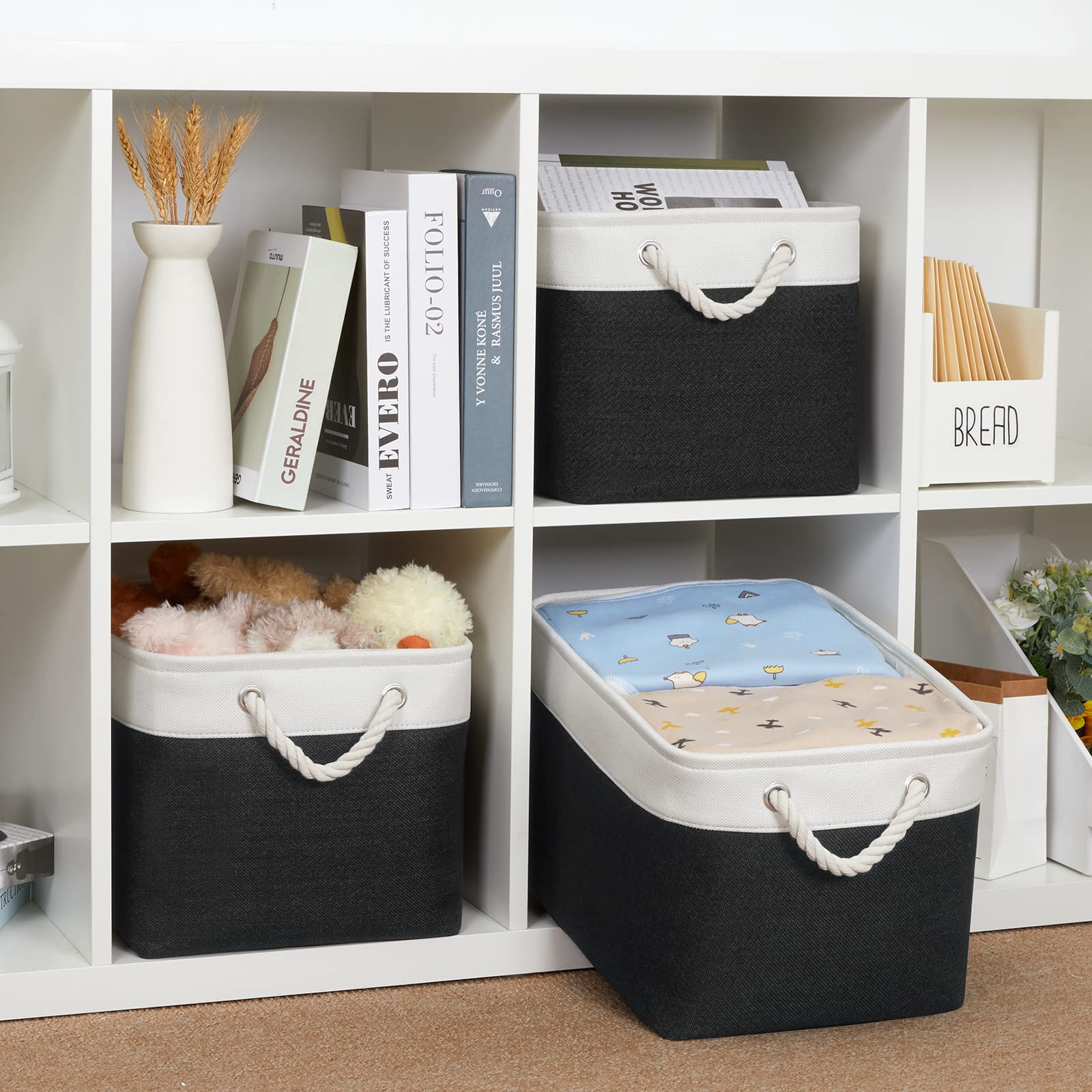 Bidtakay Black Storage Baskets For Shelves [3-Pack] Collapsible Organizer Baskets For Laundry Storage 15 X 11 X 9.5 Inches Dog T