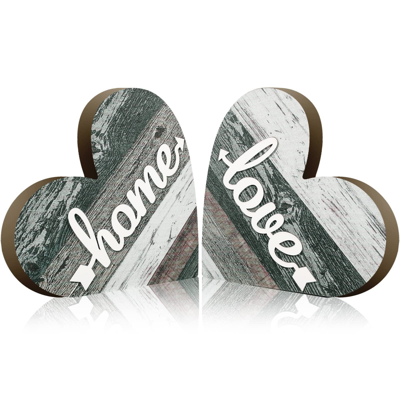 Jetec 2 Pcs Rustic Table Decorations for Living Room Home Farmhouse Table Centerpieces Small Love Wooden Heart Decor for Dining 