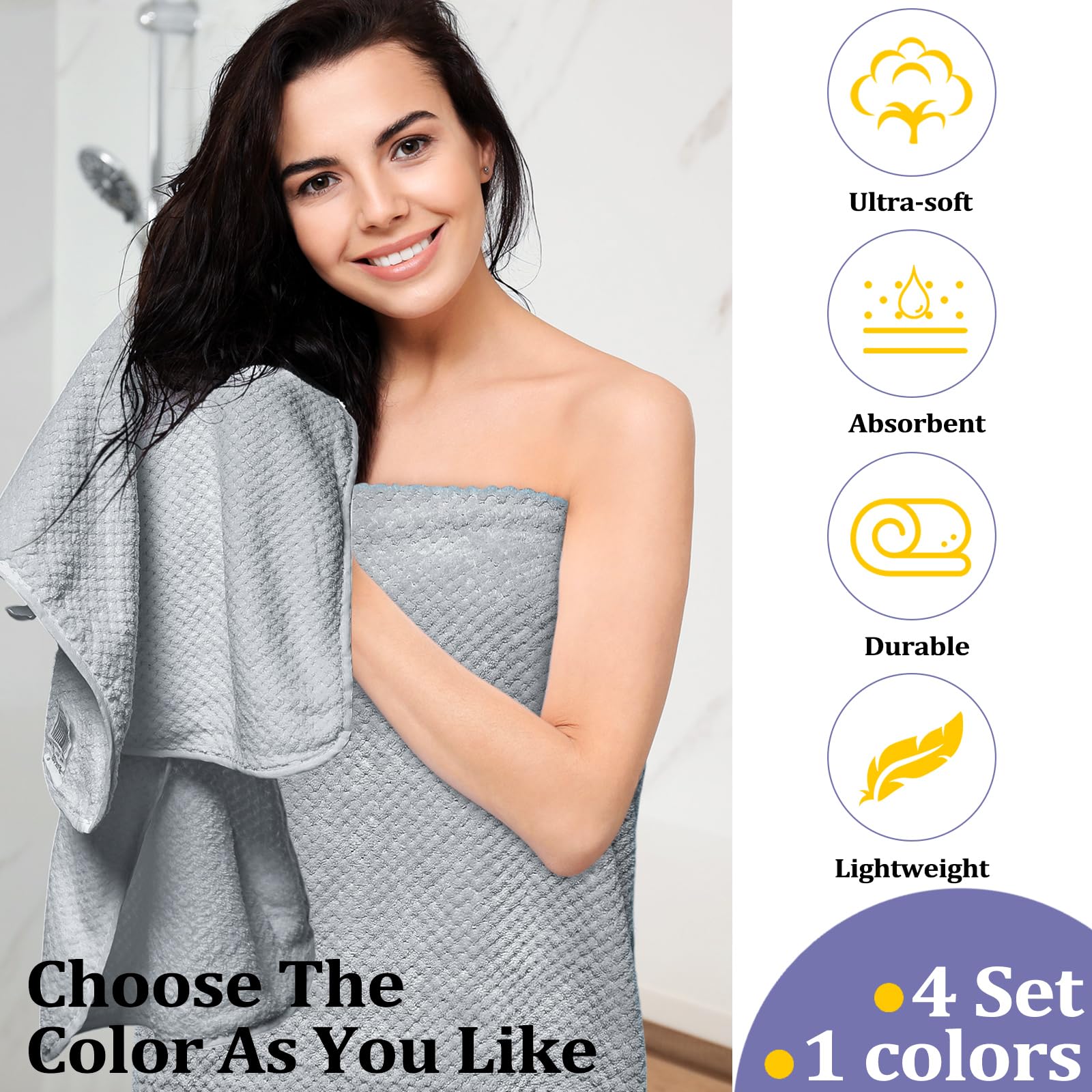 Preboun 12 Pcs Towels And Washcloths Sets Bath Towel Set Include 4 Bath Towels 4 Hand Towels 4 Washcloths, Quick Dry Coral Velve
