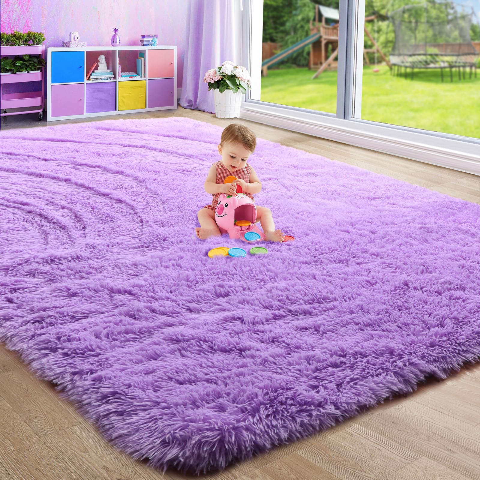 Purple Area Rugs for Girls Bedroom,5x8 Rug,Fluffy Shag Rug for Living Room,Thick Furry Rugs for Kids Room,Shaggy Throw Rug for N