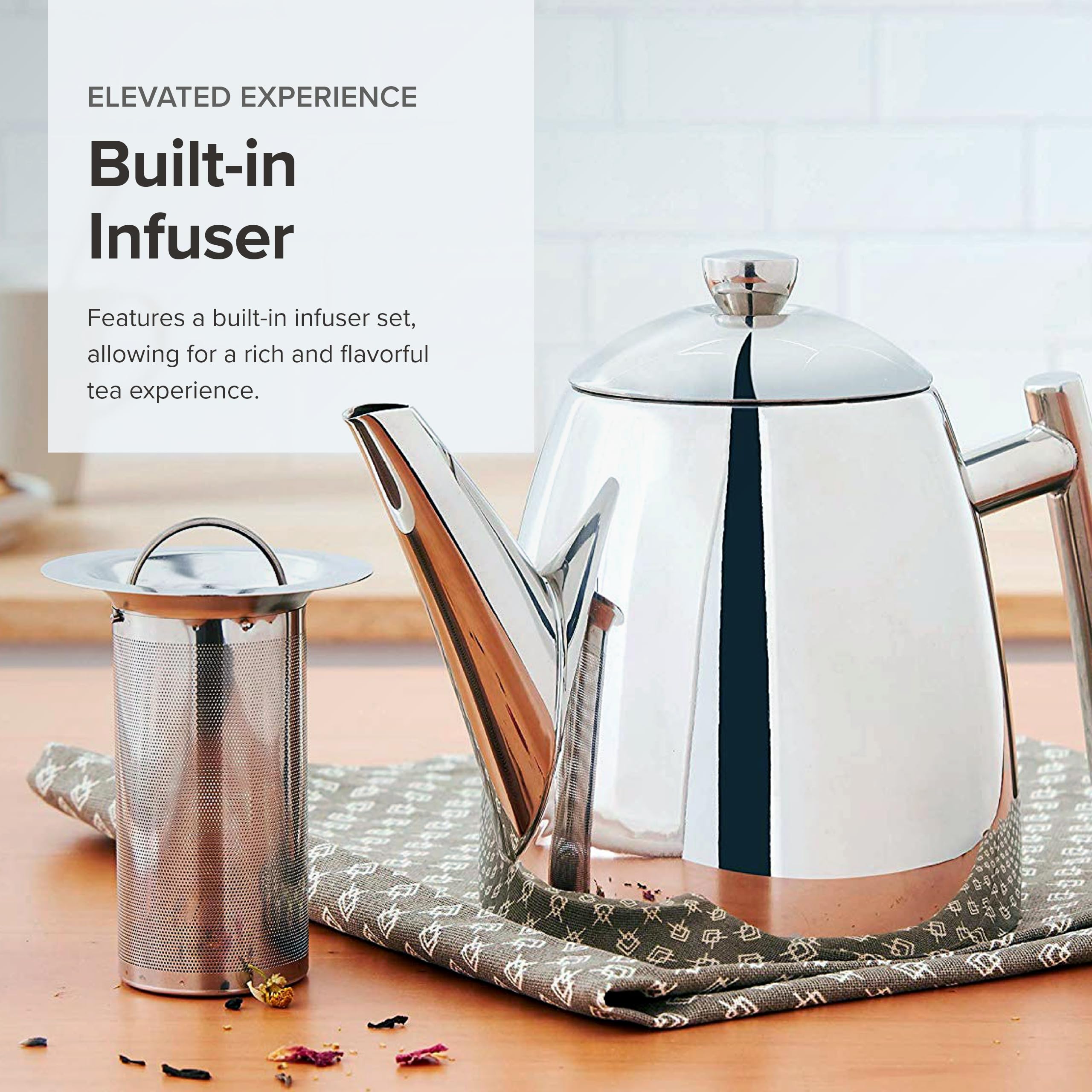Frieling Usa 18/8 Stainless Steel Teapot With Infuser, Tea Warmer With Teapot Infuser For Loose Tea, 22 Ounces