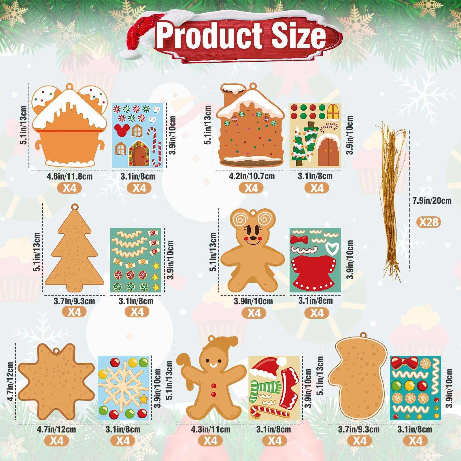 Christmas Ornaments Art and Crafts for Kids - 28pcs DIY Christmas Cutouts with Gingerbread Cookies Man House Christmas Stickers