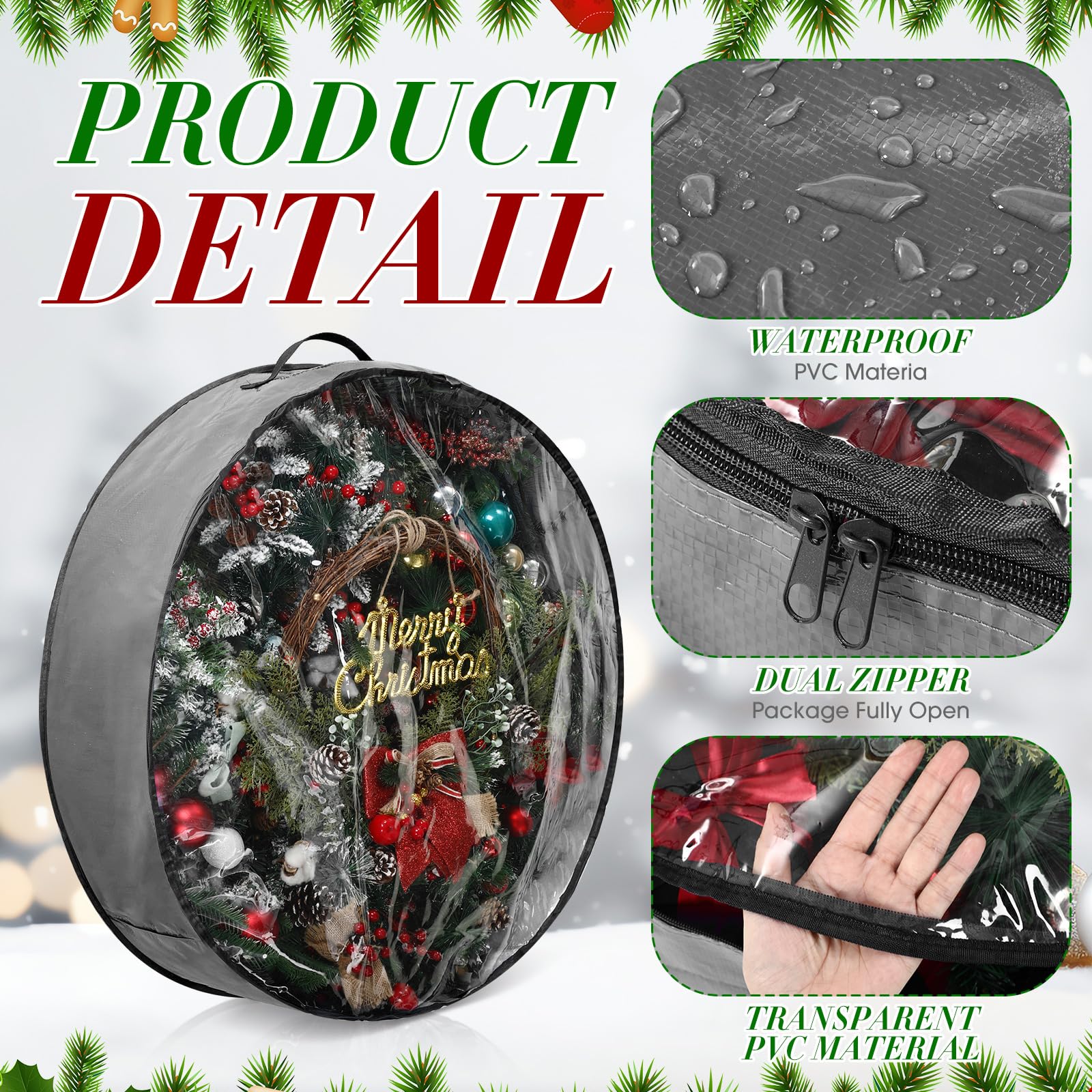 Aliceset 4 Pack Wreath Storage Containers, Christmas Garland Storage Bags With Window And Handles, Durable Christmas Decoration