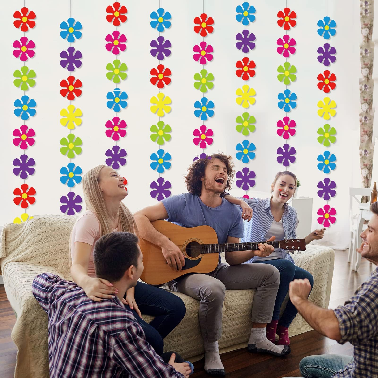 12 Packs Flower Paper Garland Kit Decorations Spring Flower Paper Cutouts 60 'S Hippie Party Banners Groovy Hippie Hanging Swirl