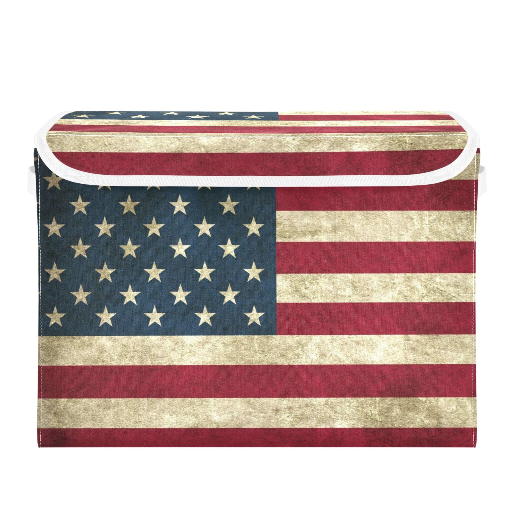Xigua American Flag Storage Bins With Lids And Carrying Handle,Foldable Storage Boxes Organizer Containers Baskets Cube With Cov