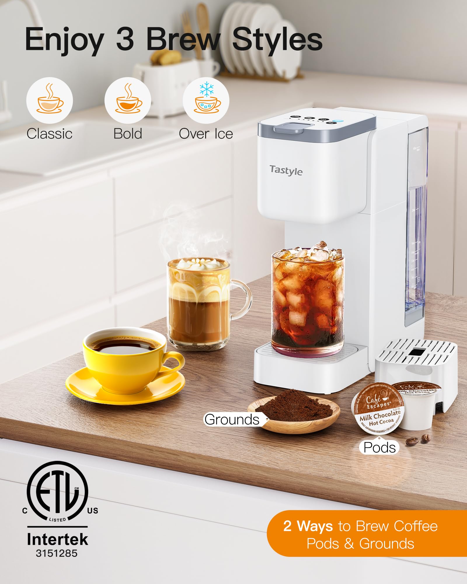Tastyle Single Serve Hot & Iced Coffee Maker With Strong Brew, 40Oz Removable Reservoir, 6 Brew Sizes, Compatible With K Cup And