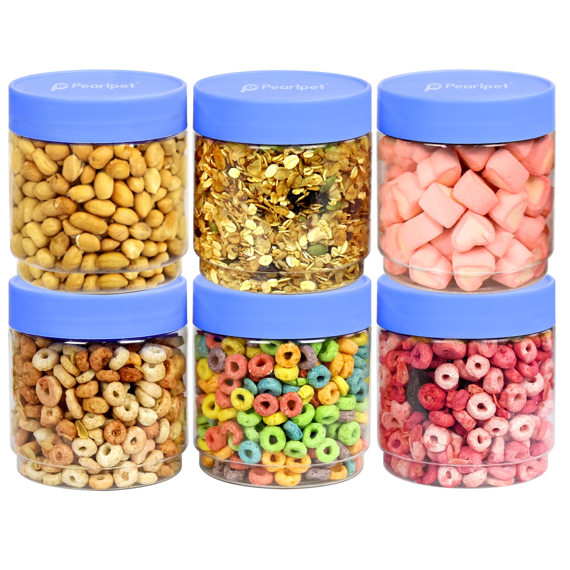 Pearlpet Sapphire Plastic Jar Airtight Stackable Container For Kitchen Storage Set Of 6 Pieces, 800 Ml