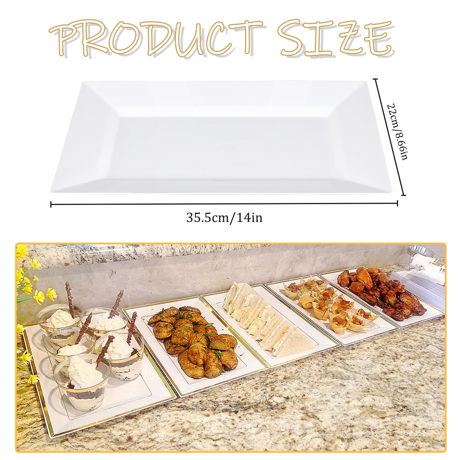 Mwellewm 12 Pcs White Plastic Serving Trays, 14''X9'' Rectangle Dessert Trays For Dessert Table, Party Food Display Set Disposab