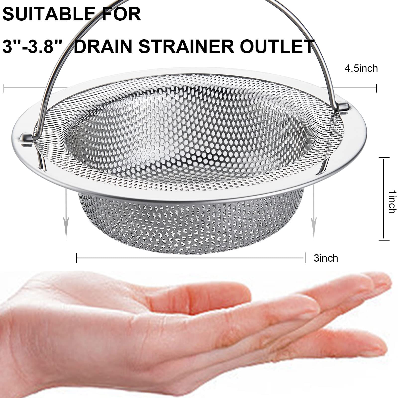 LASSHSWA Kitchen Sink Strainer, Stainless Steel, 4.5" Diameter, Silver, 2PCS, Model SC001hd-304